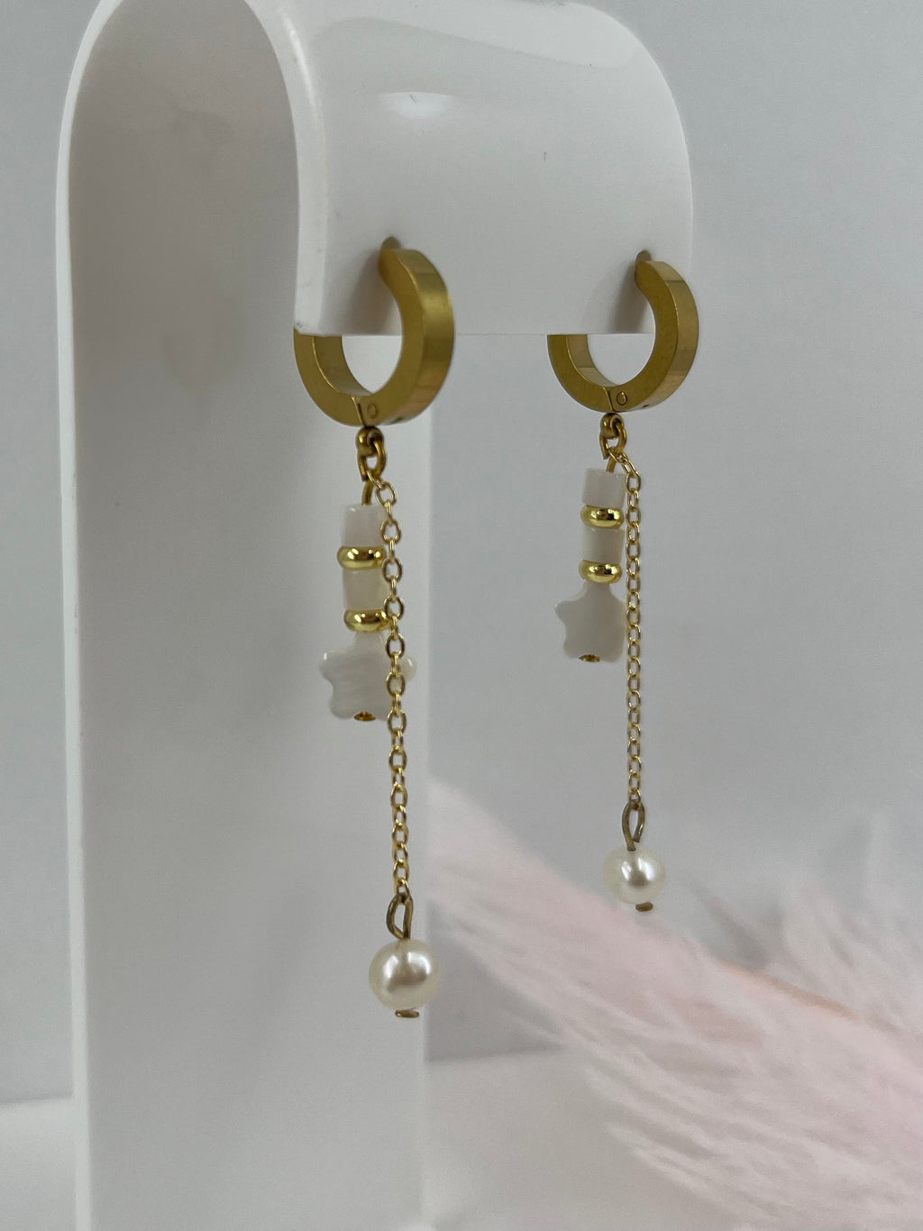Long Natural Pearl and Shell Drop Earrings