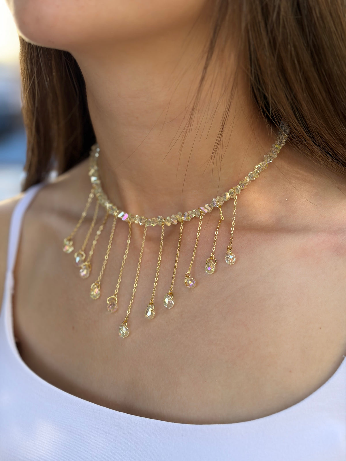 Crystal Drop Necklace, 18K Gold Plated