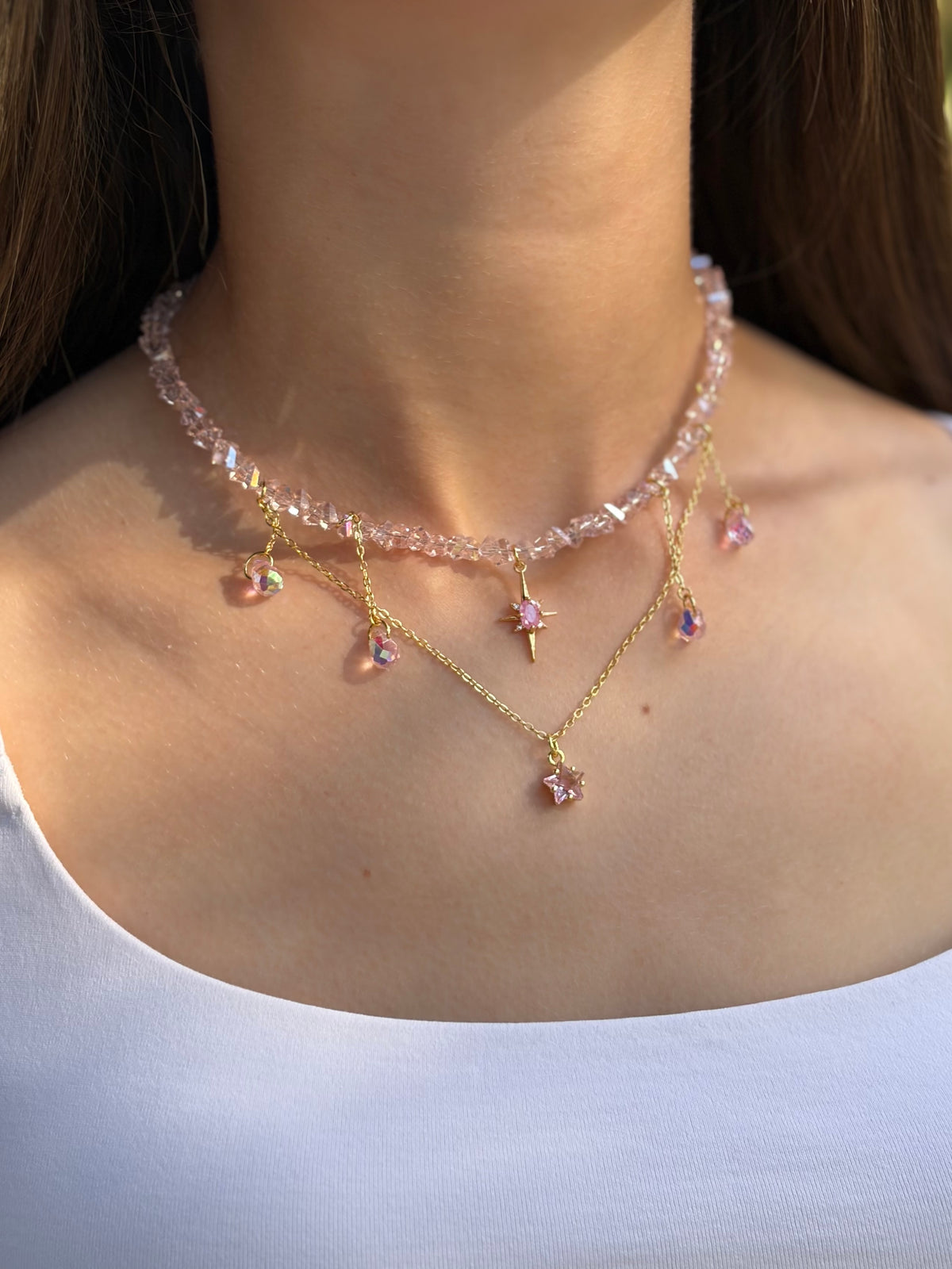 Handmade Crystal Star Necklace, 18K Gold Plated