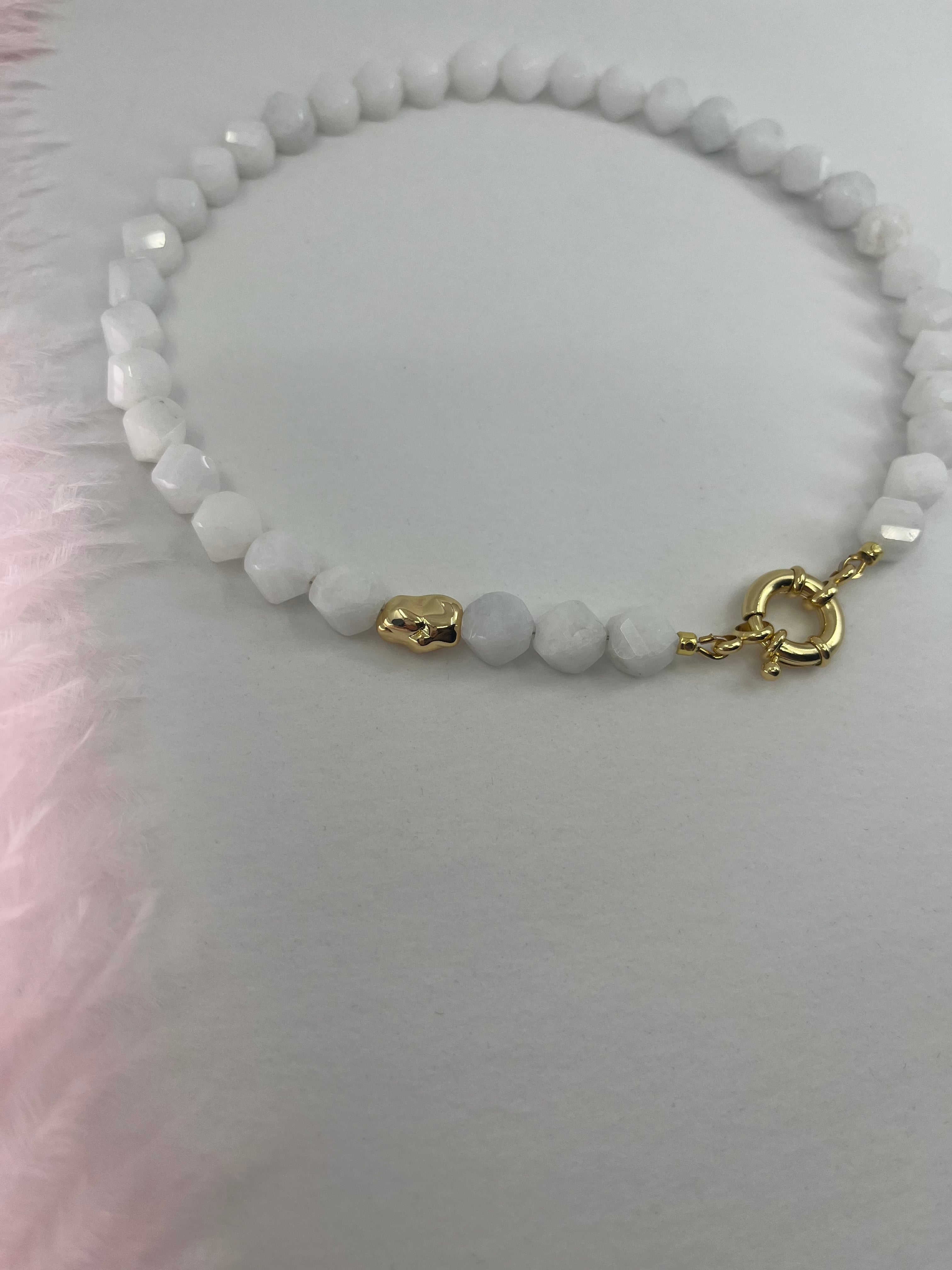 Natural White Jade Necklace with Gold Accent