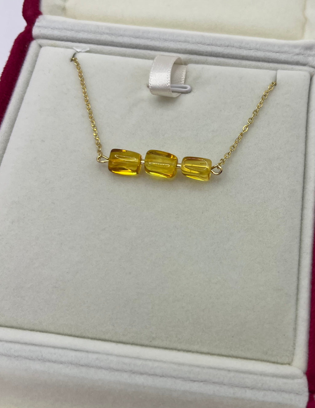 Natural Amber Necklace, chain 18k plated