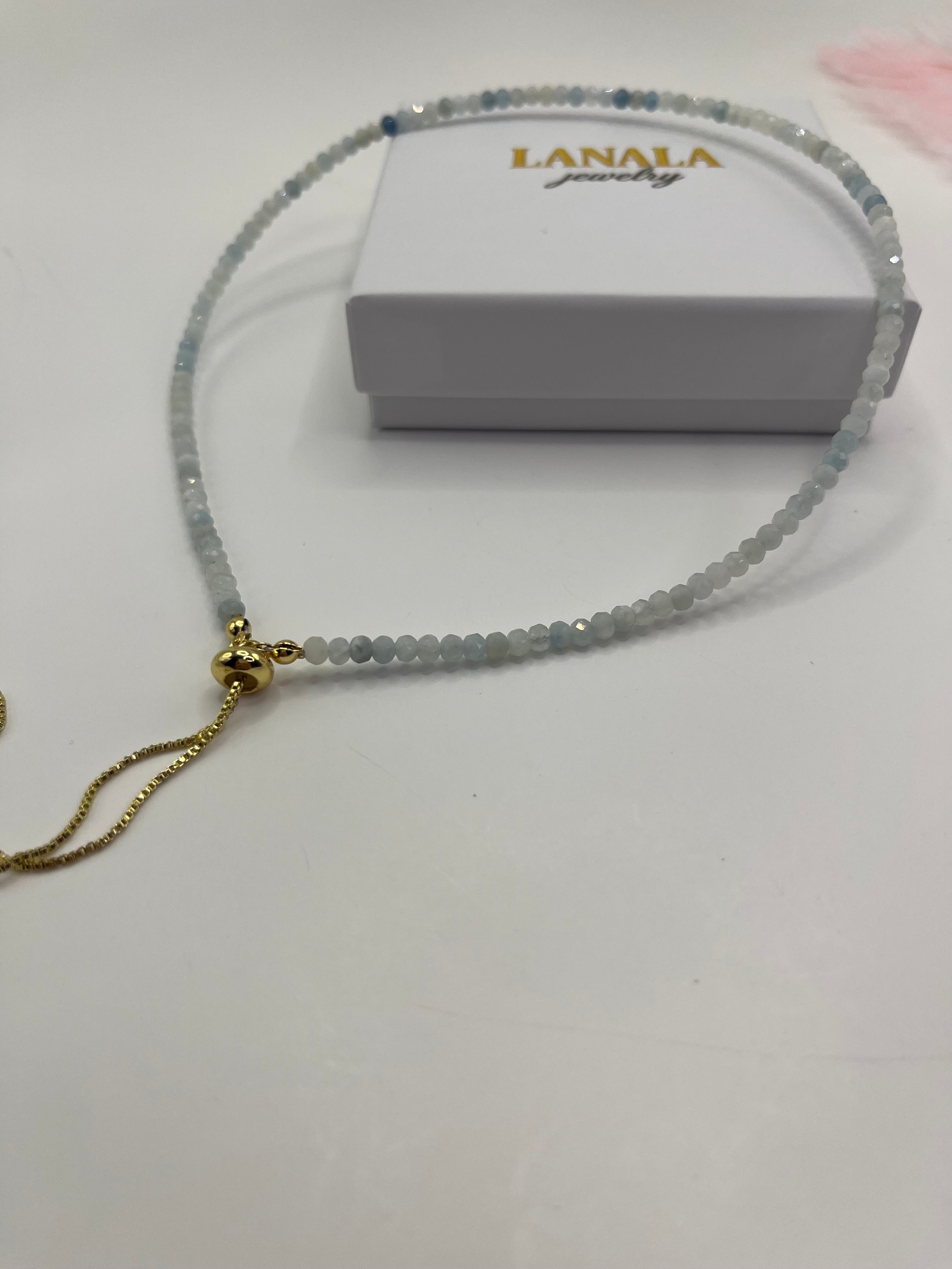 Aquamarine Slider Y-Necklace, 18k gold plated