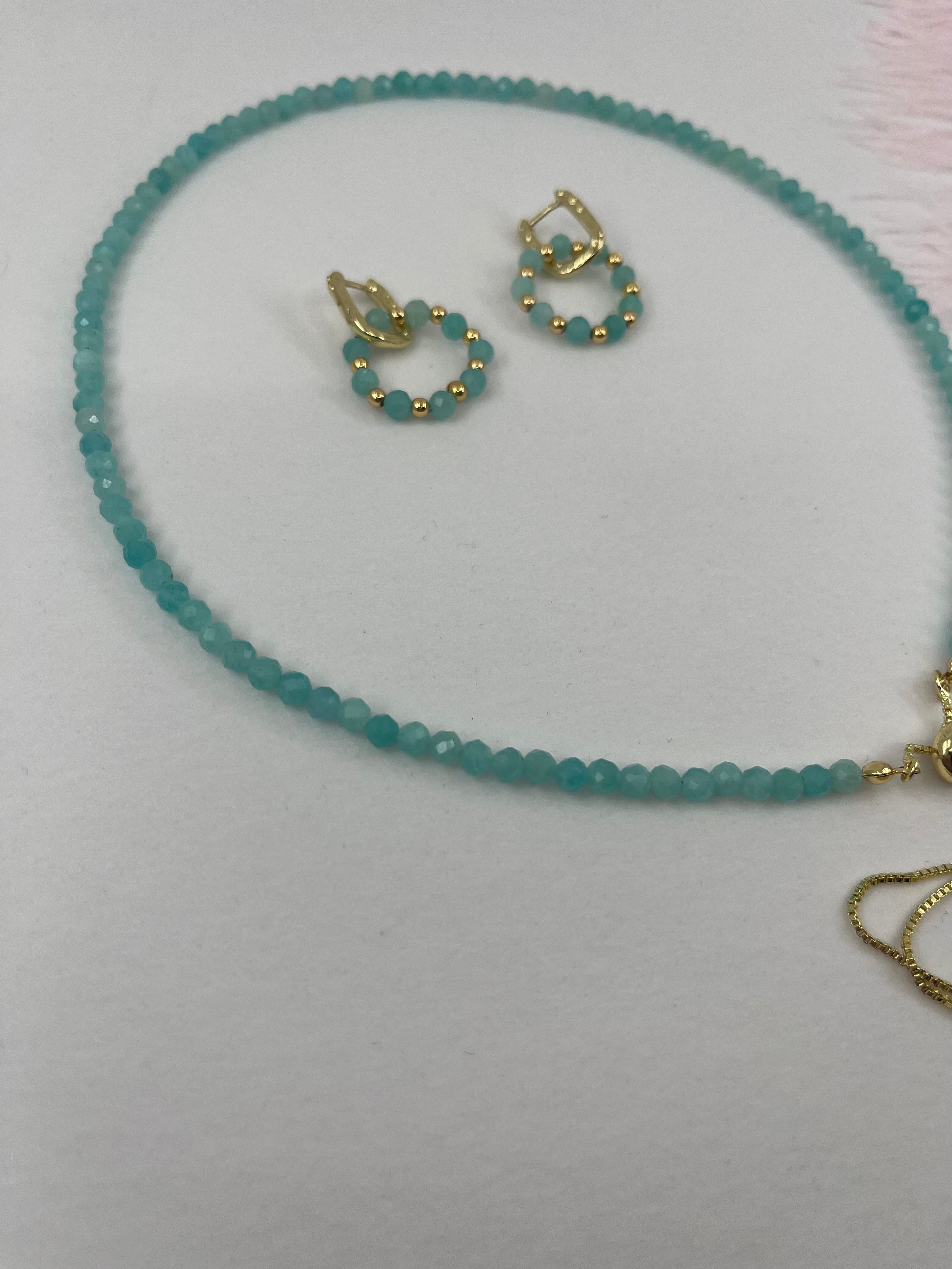 Set: Natural Amazonite Y-Necklace & Earrings
