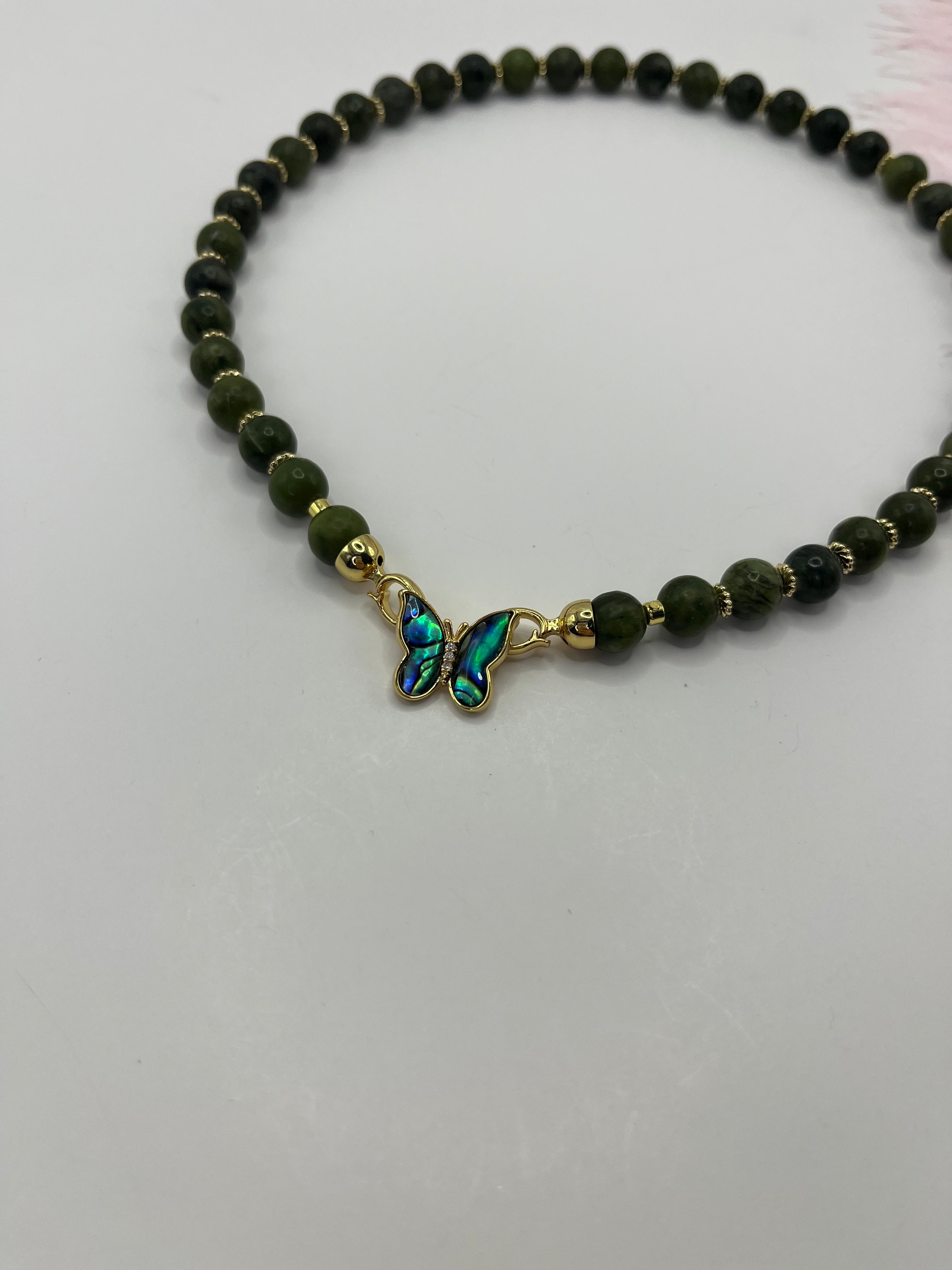 Natural Taiwan Jade Necklace with 18K Gold Butterfly Clasp