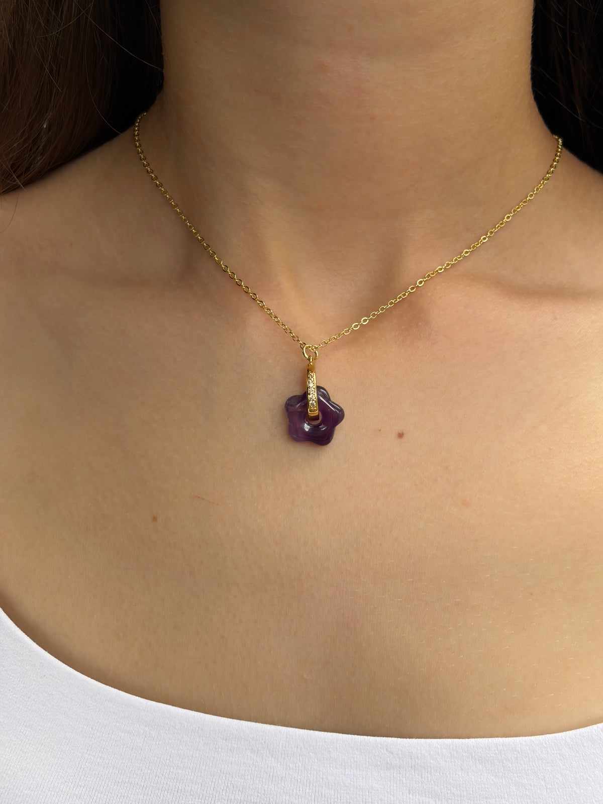 Amethyst flower Earrings, 18K Gold Plated