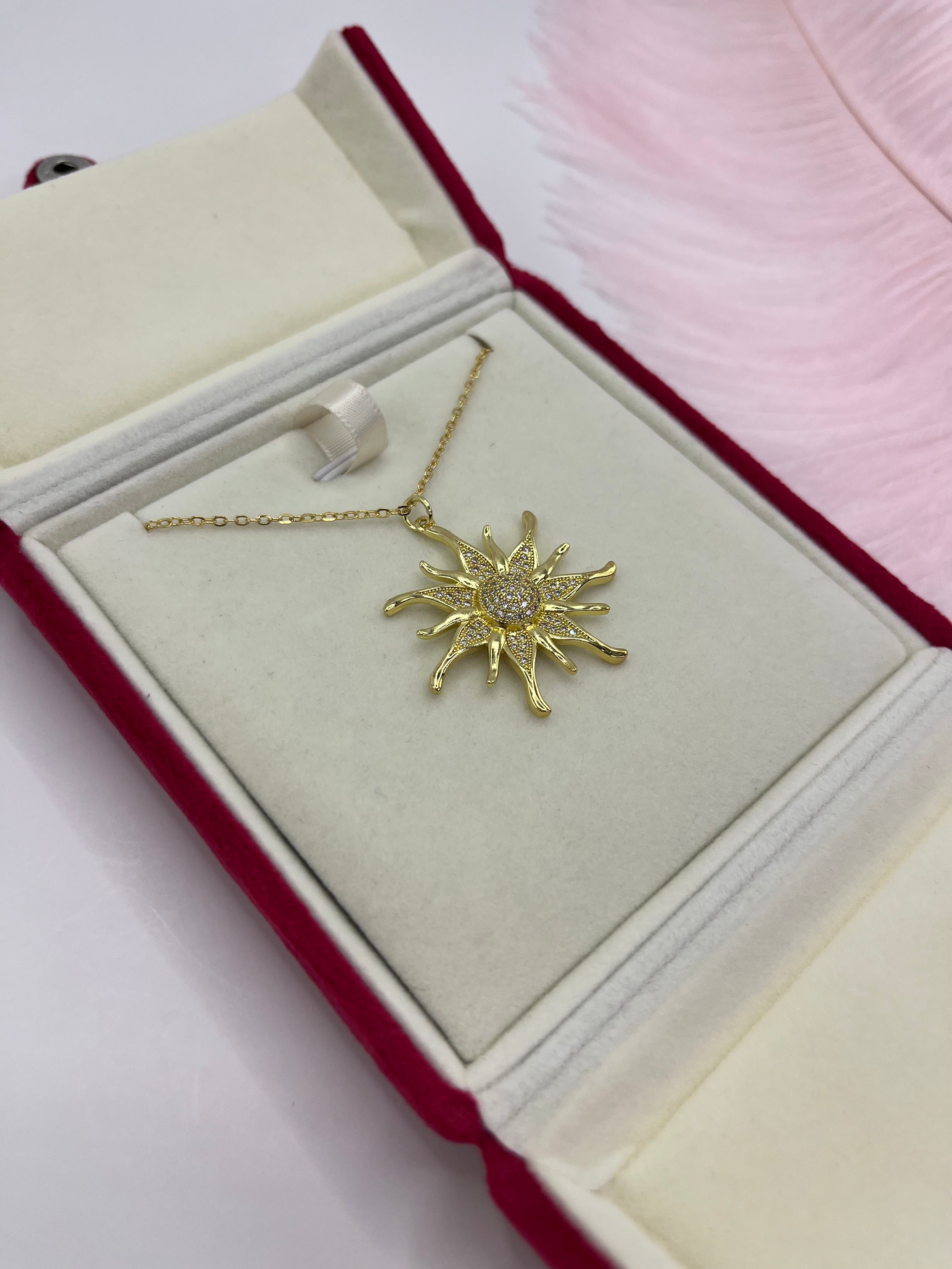 Sun Necklace, Real 18K Gold Plated