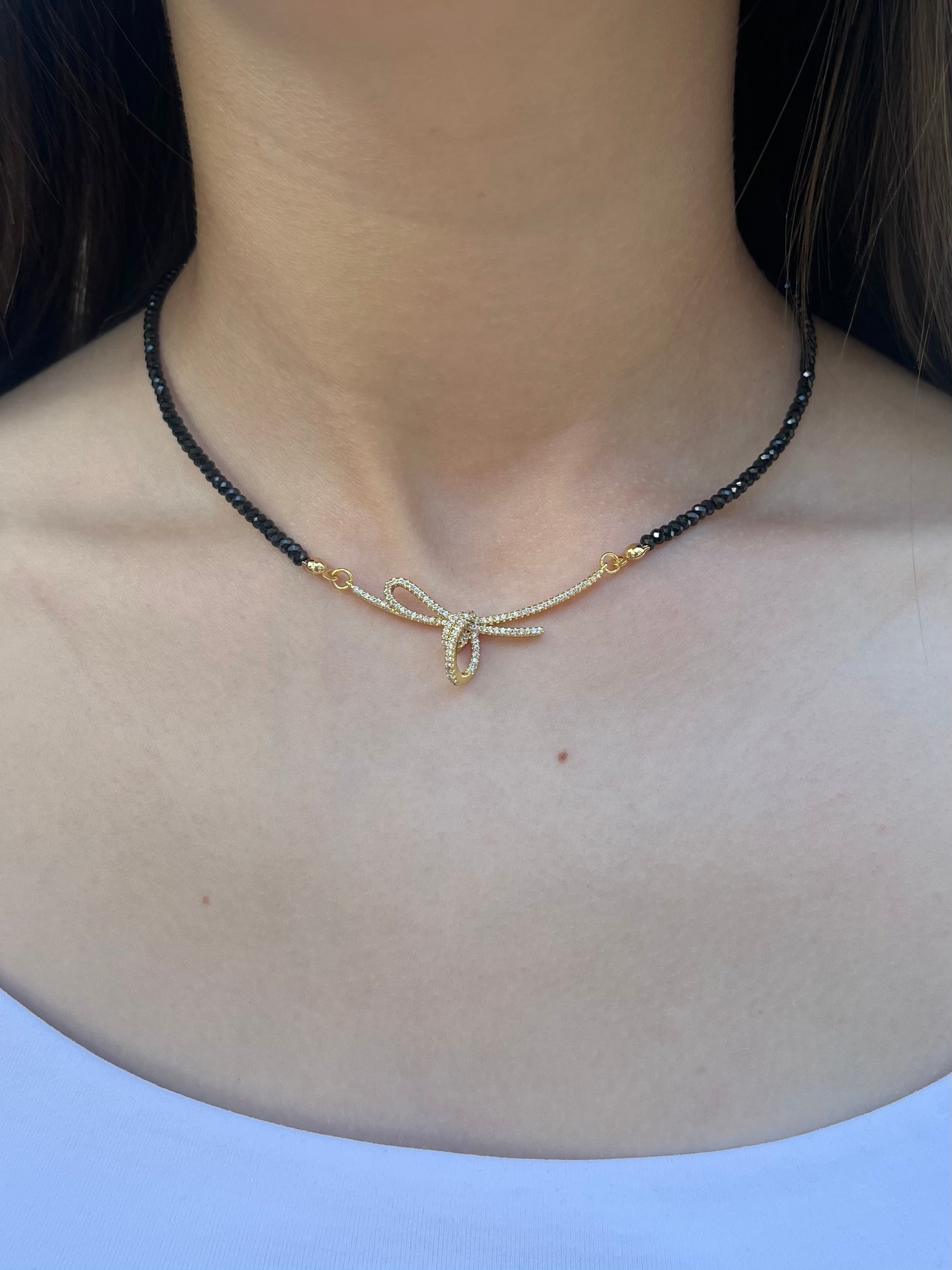Spinel necklace with bow, zirconia 18K Gold Plated pendant