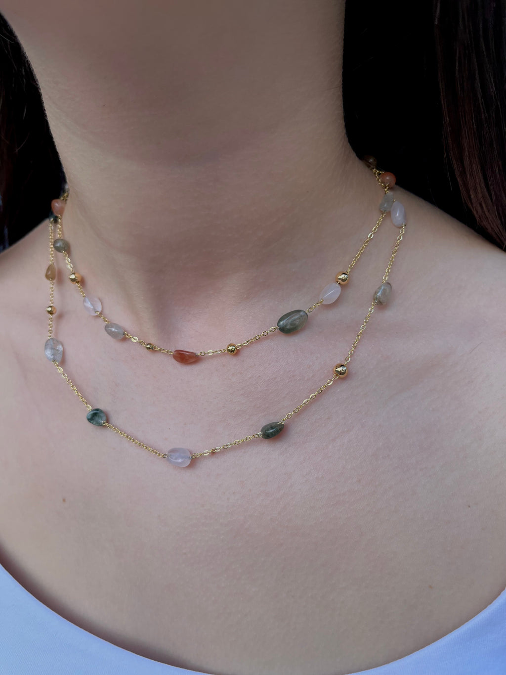 Layered Rutilated Quartz Necklace: 18K Gold Plated Chain
