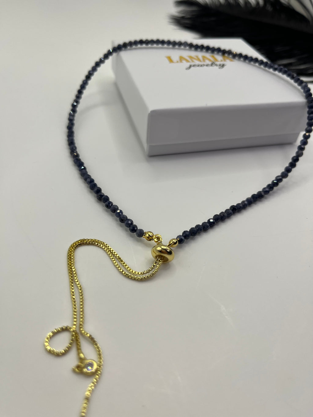 Sapphire Slider Y-Necklace, 18k gold plated