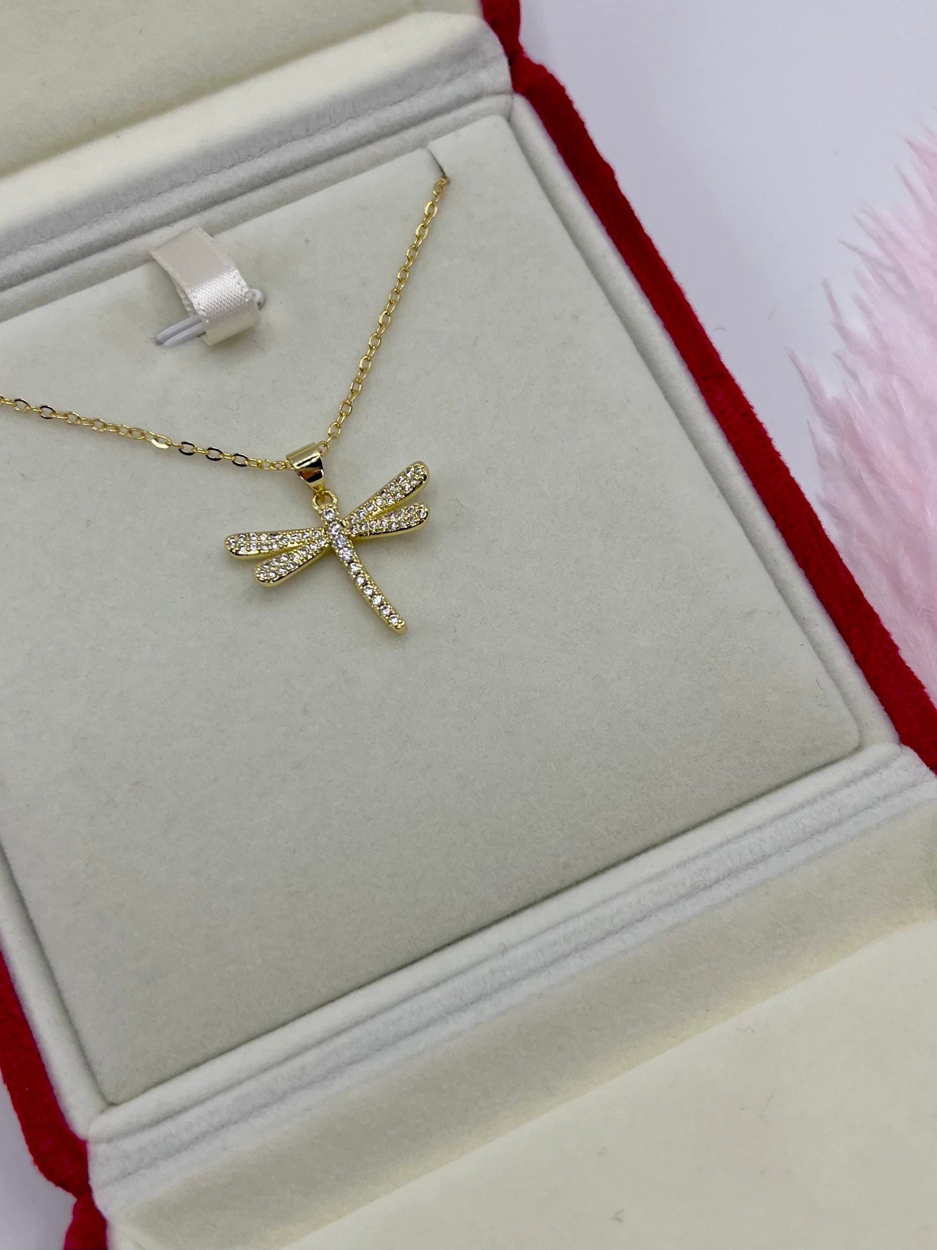 Dragonfly Necklace, pendant  Real 18K Gold Plated