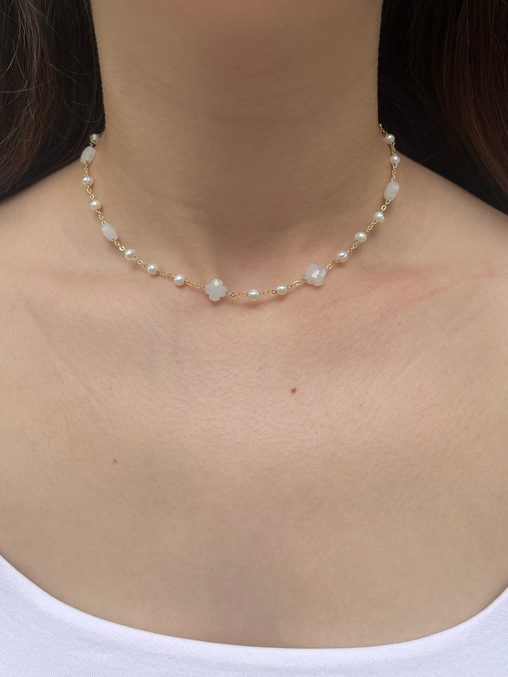 Natural Shell and Pearl Choker Necklace