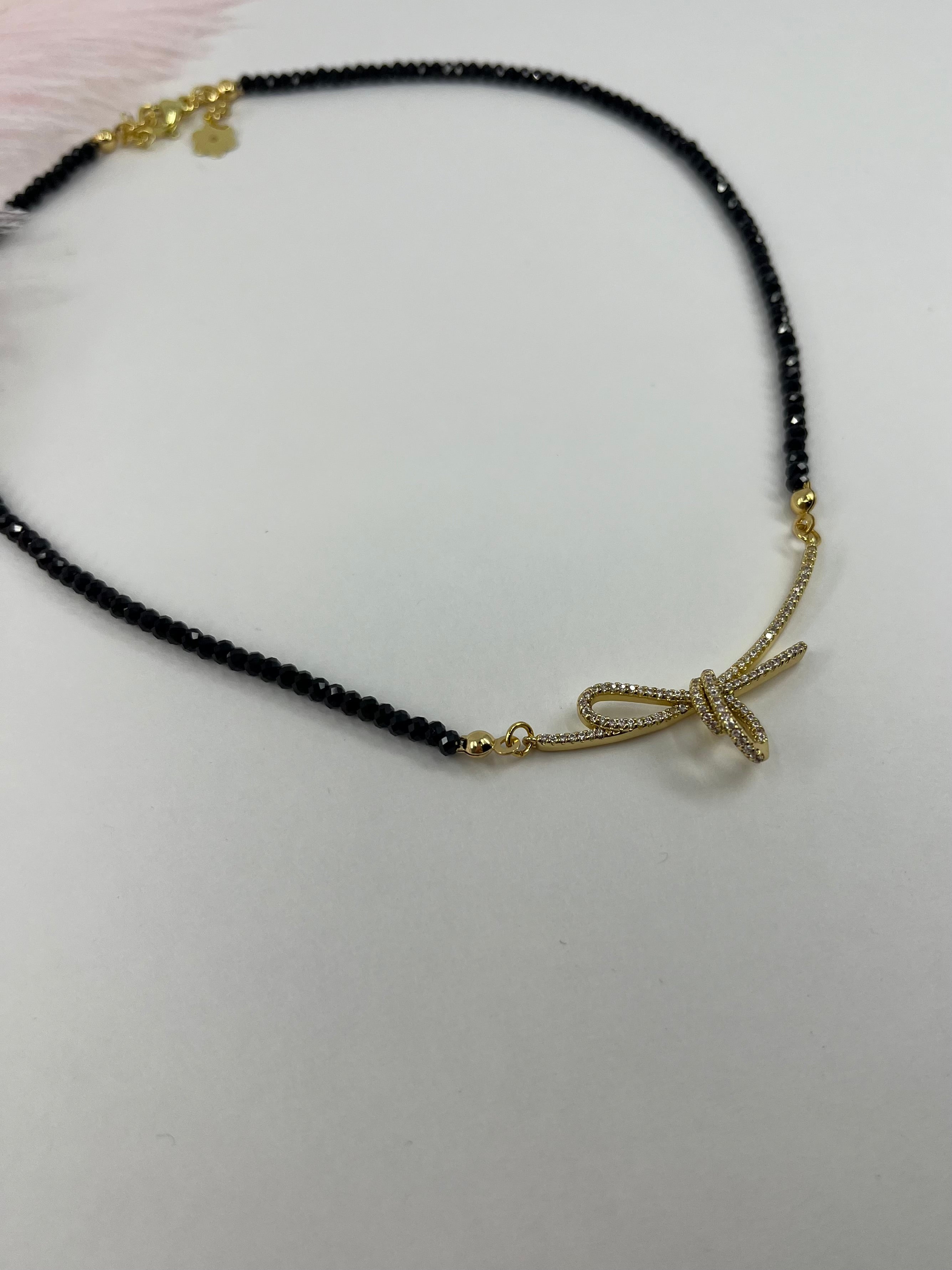 Spinel necklace with bow, zirconia 18K Gold Plated pendant