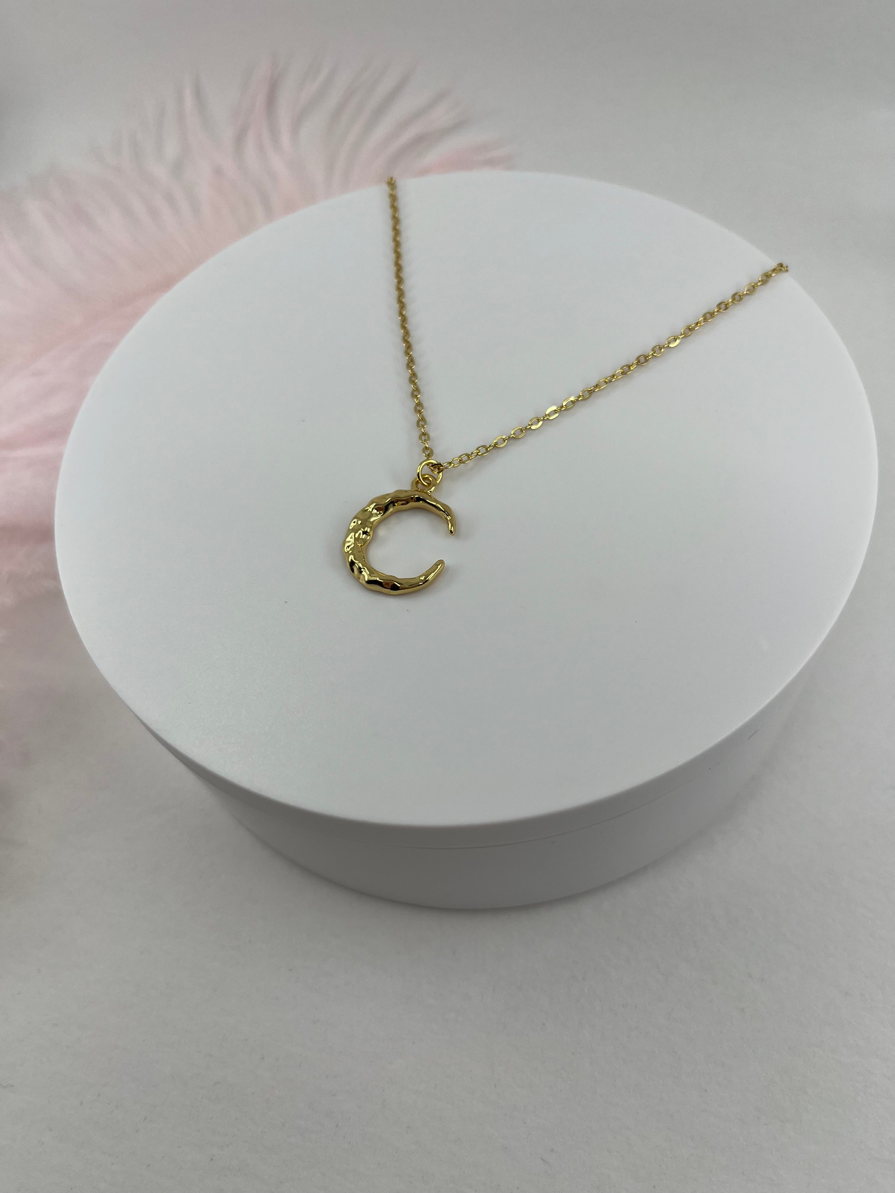 Crescent Moon Choker Necklace, Real 14K Gold Plated