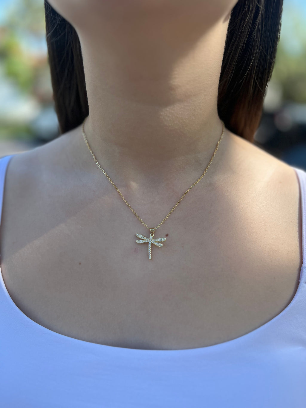 Dragonfly Necklace, pendant  Real 18K Gold Plated