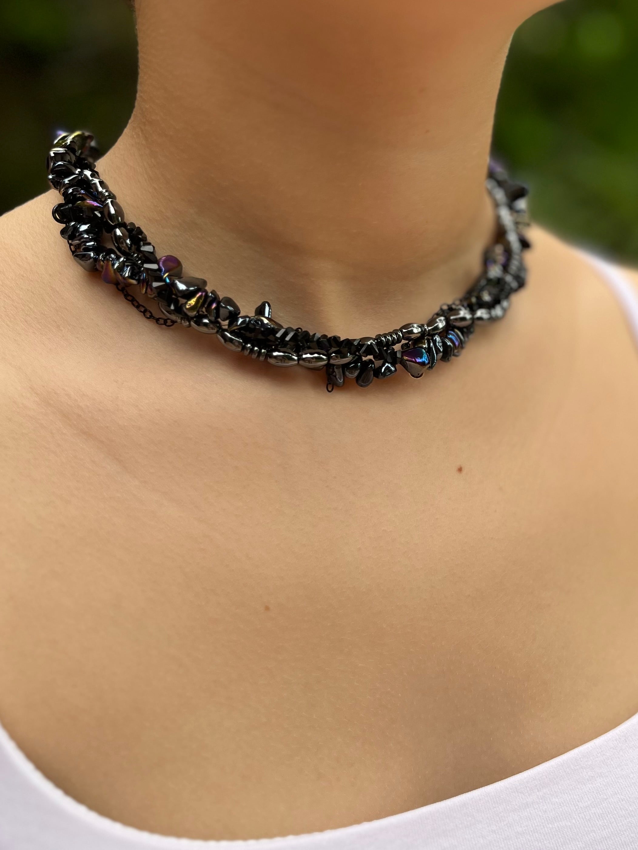 Layered Hematite choker necklace