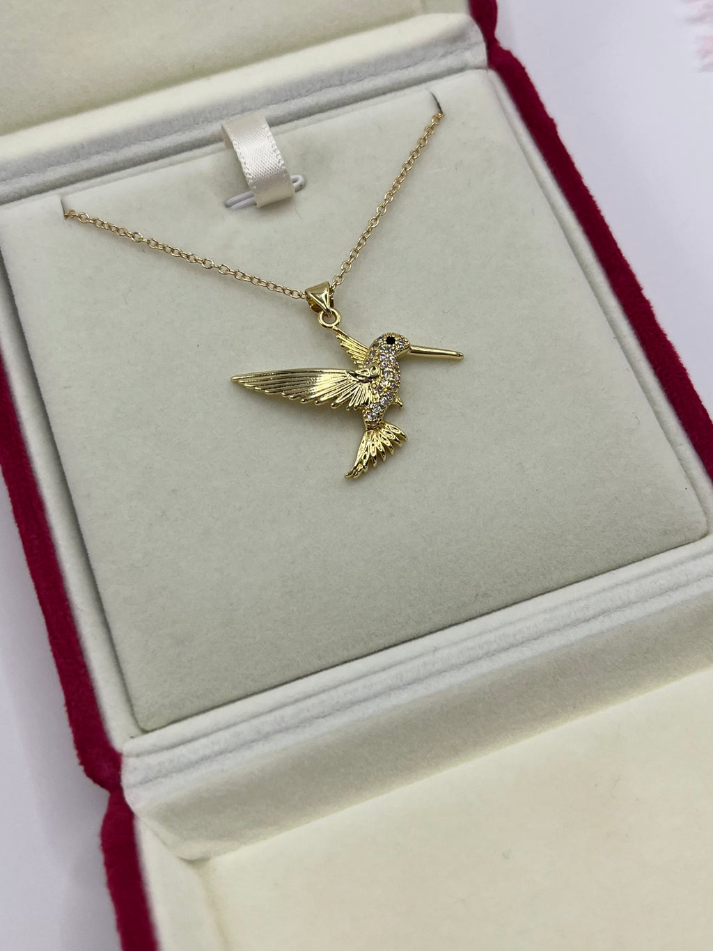 Hummingbird Necklace, Real 18K Gold Plated