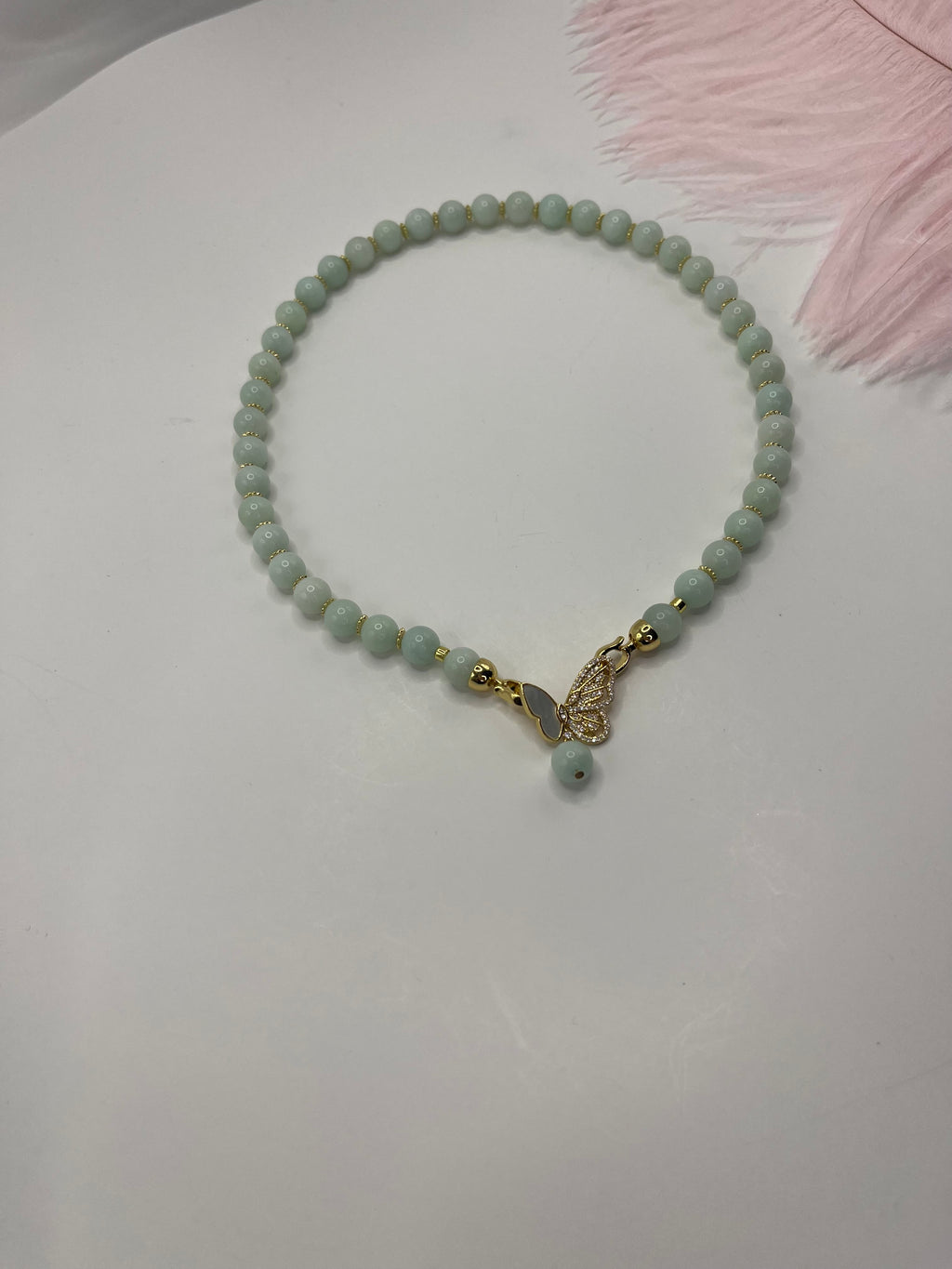 Natural Malaysia Jade Necklace with 18K Gold Butterfly Clasp