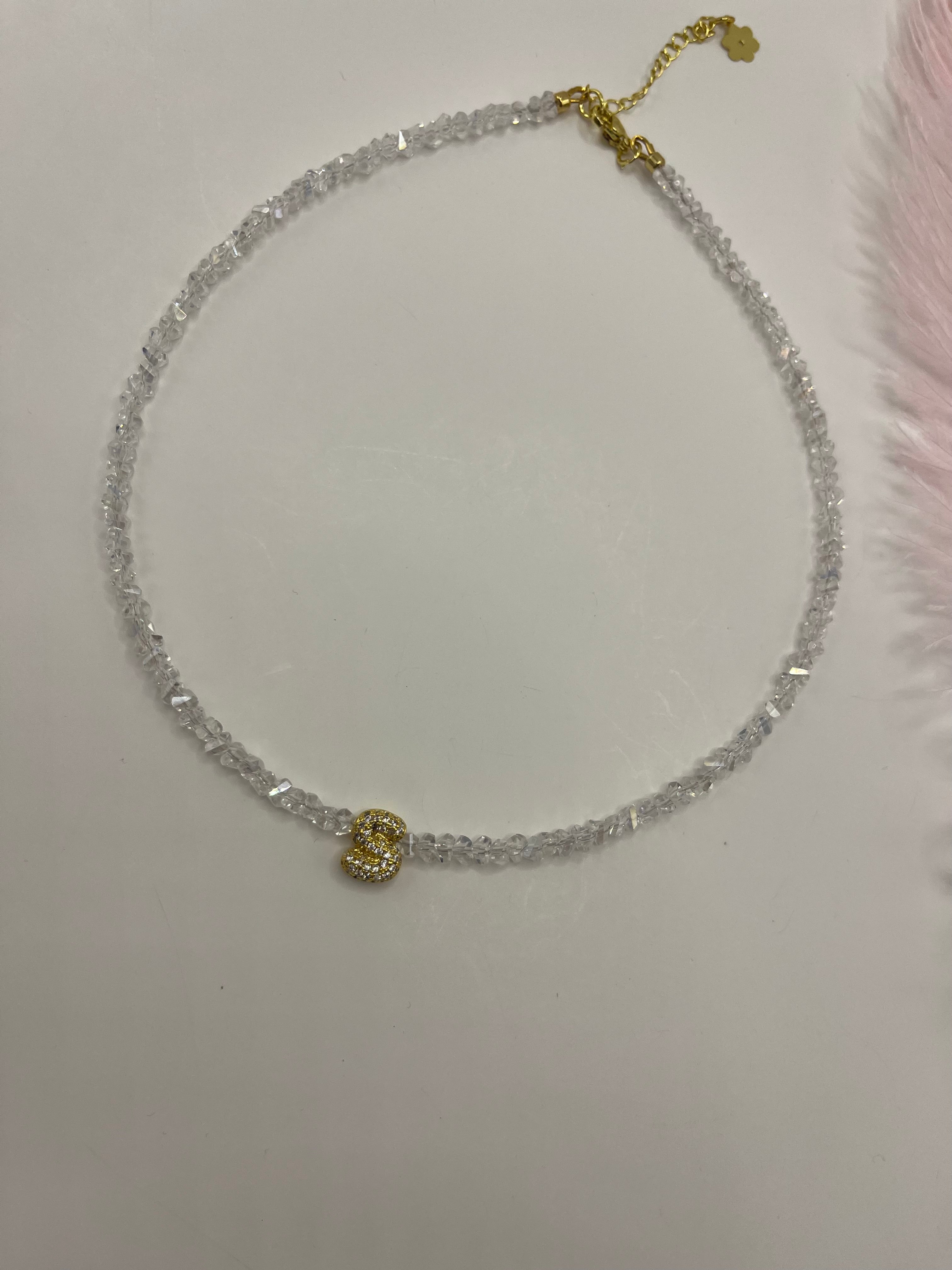 Initial Charm Clear Crystal Necklace – 18K Gold Plated, Cubic Zirconia