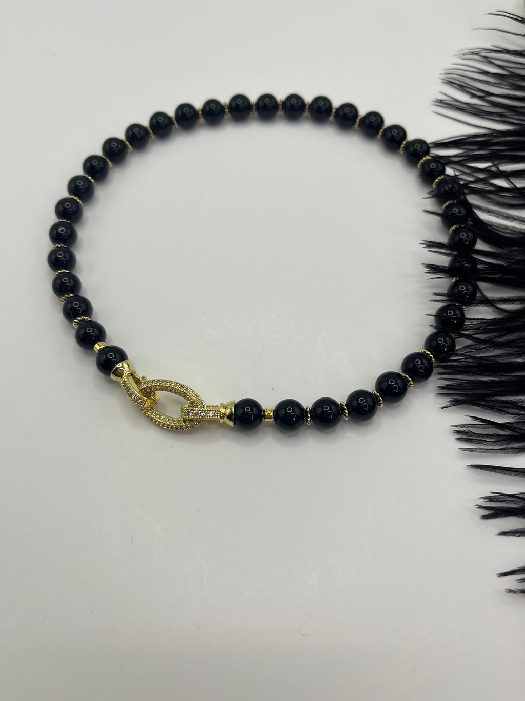 Black Onyx Choker – 18K Gold Plated Zirconia Clasp