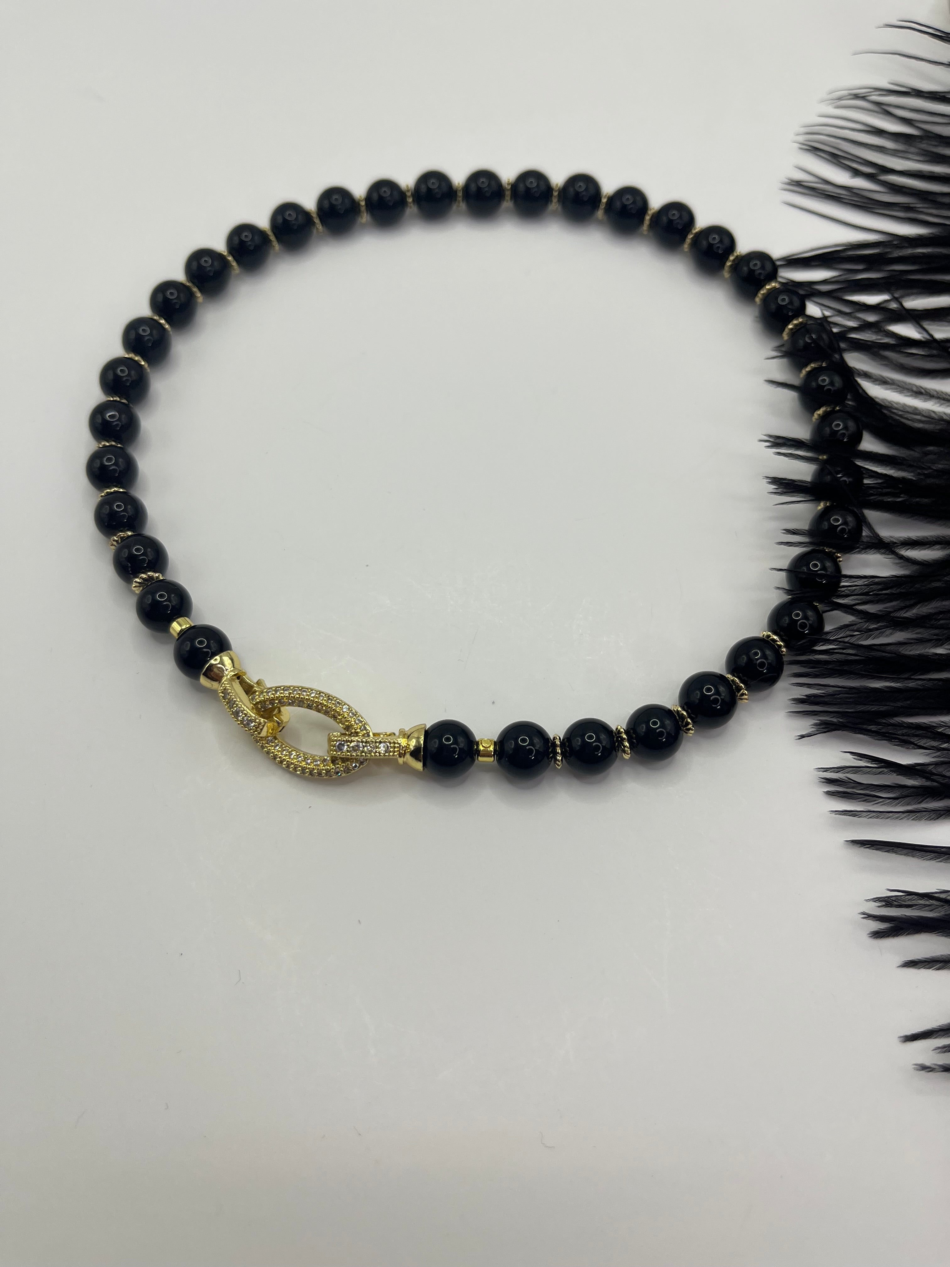 Black Onyx Choker – 18K Gold Plated Zirconia Clasp