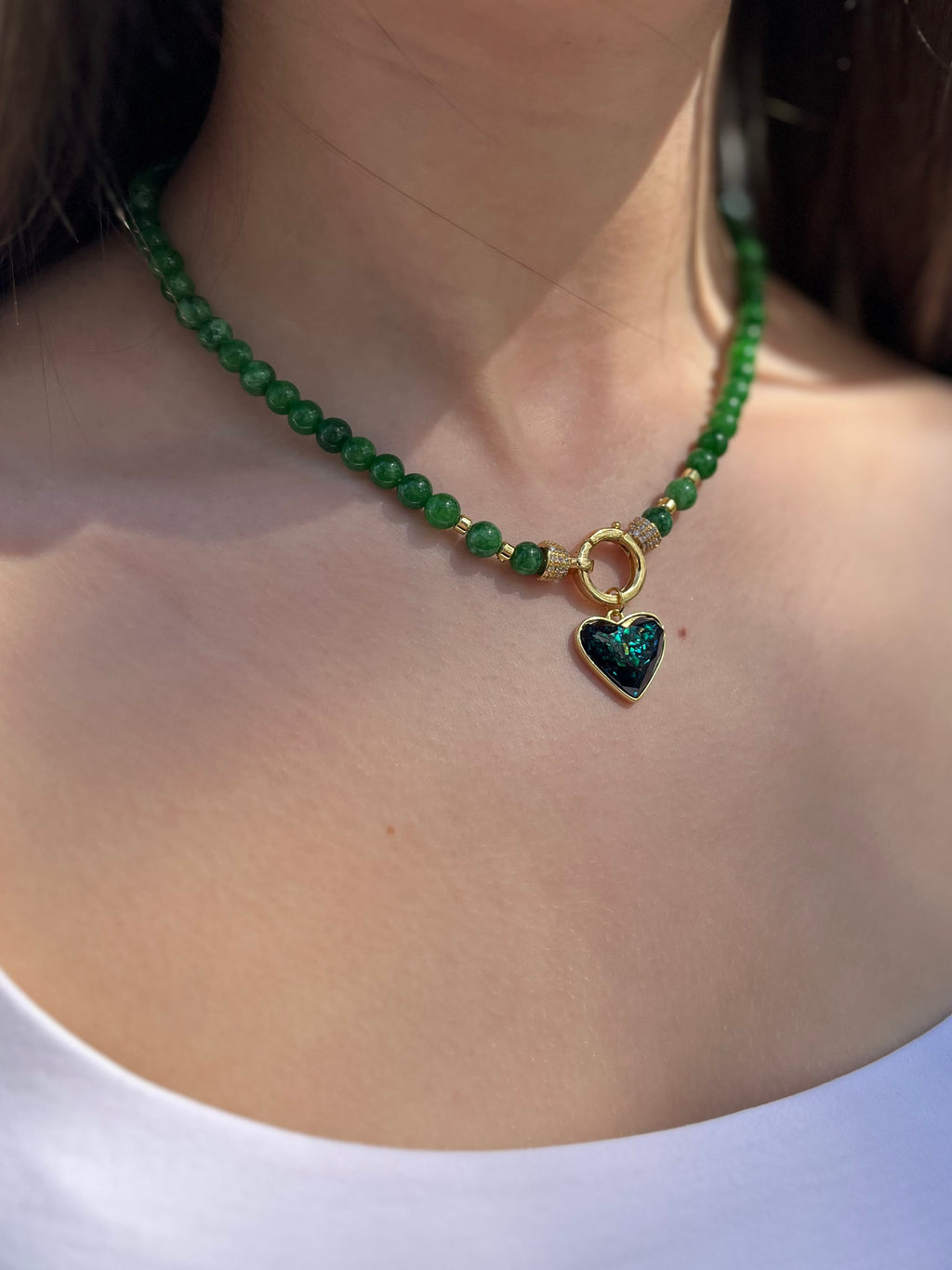 Natural Green Jade Necklace with Heart Pendant