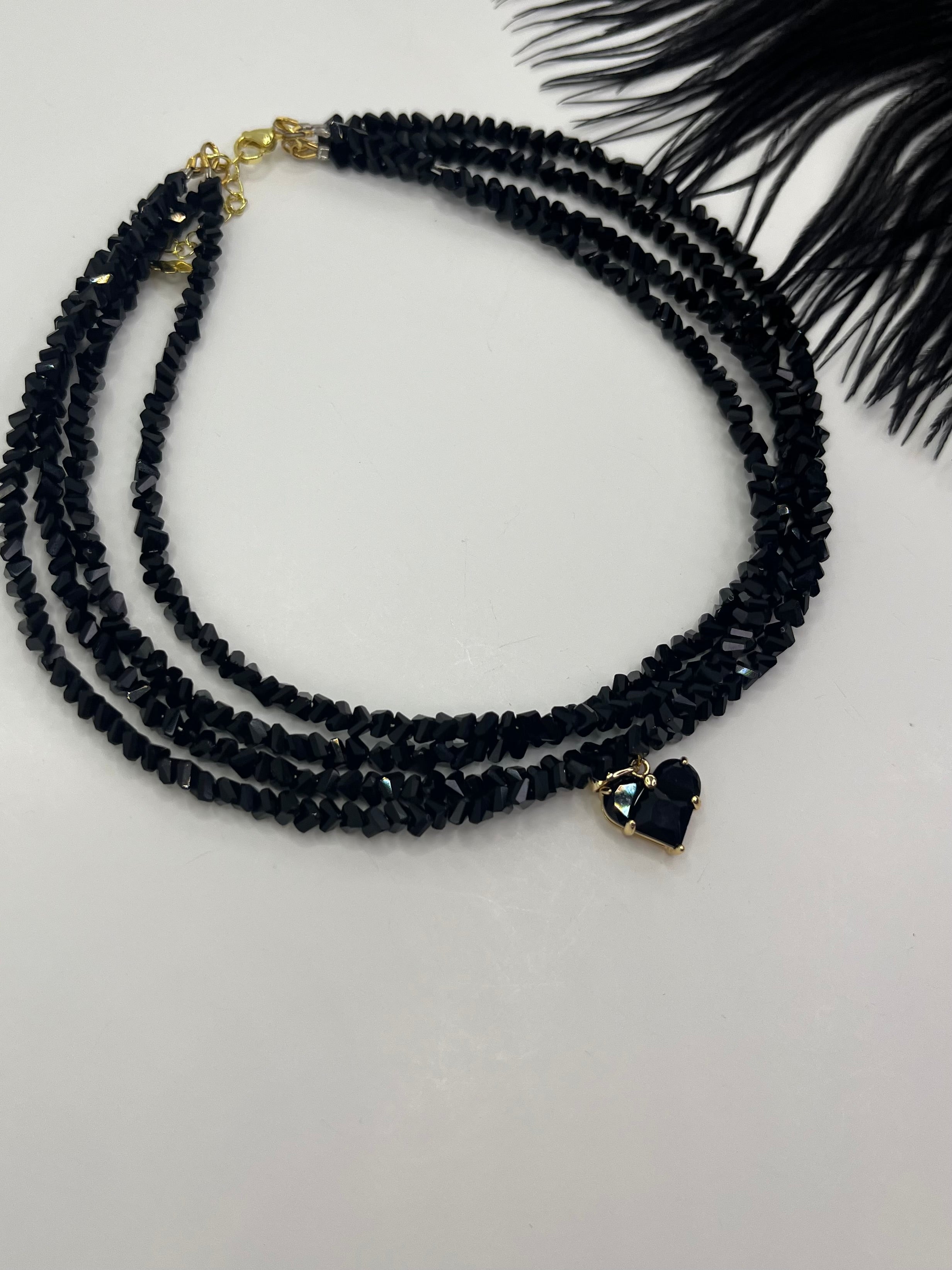 Layered Heart Black Crystal Choker – 18K Gold Plated, Cubic Zirconia, Nickel Free