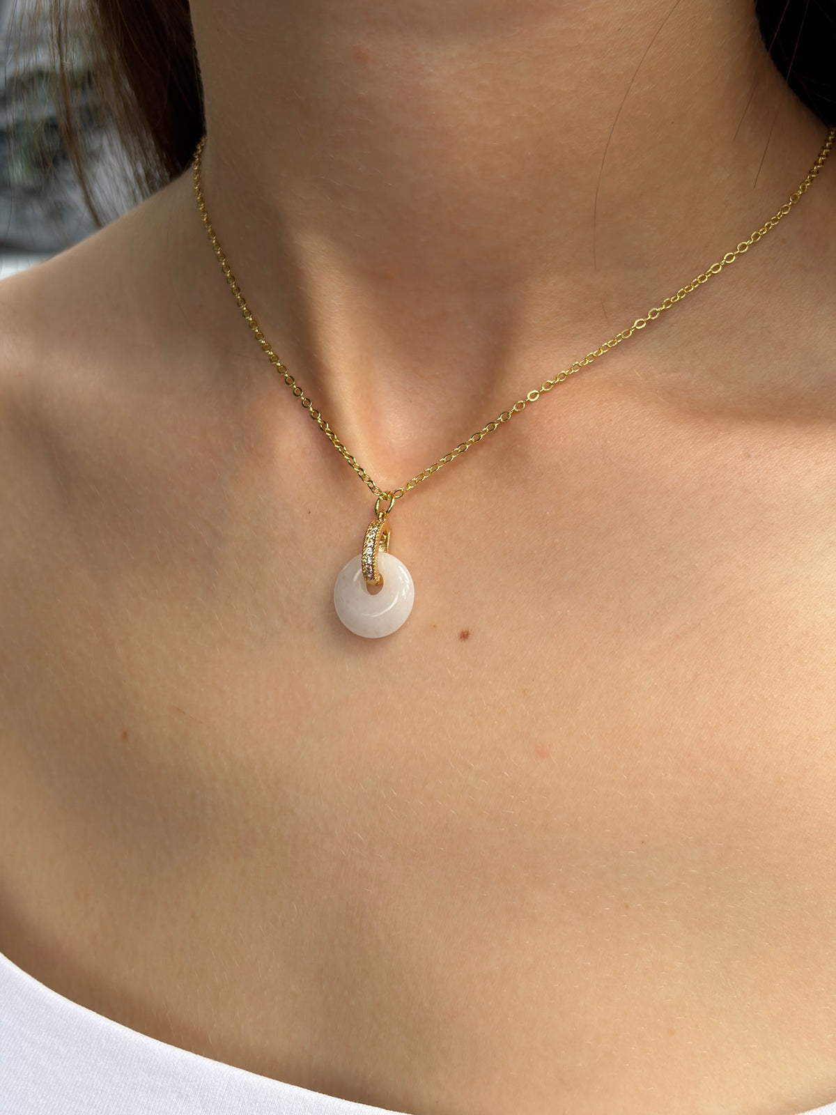 White Jade flower Earrings and Necklace, 18K Gold Plated