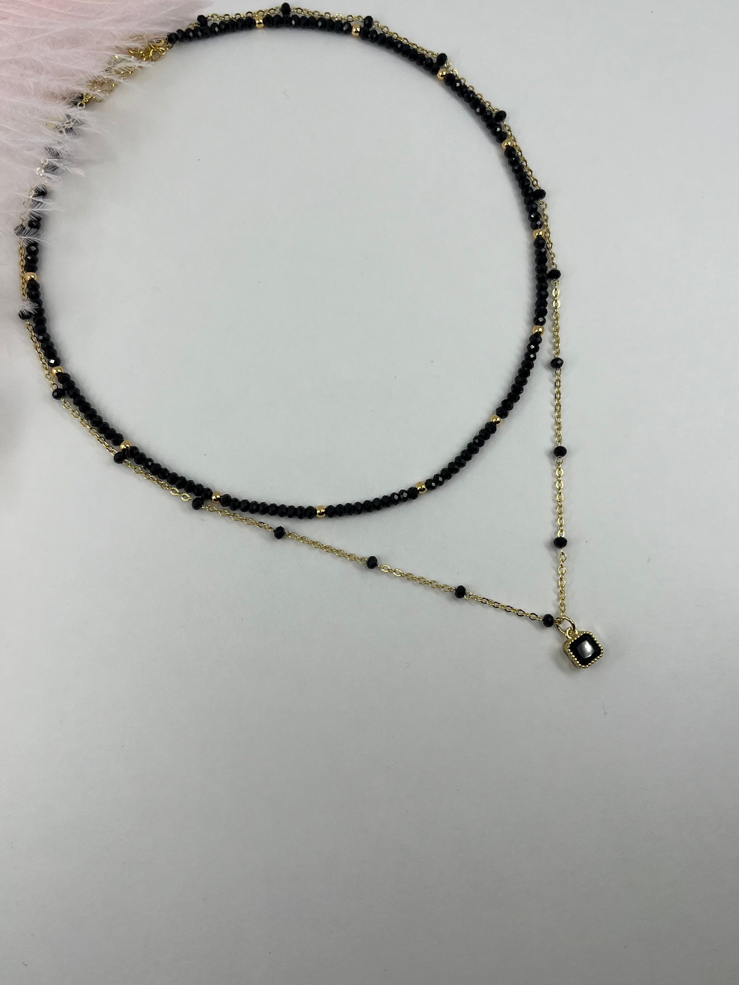 Layered Spinel necklace, zirconia 18K Gold Plated pendant