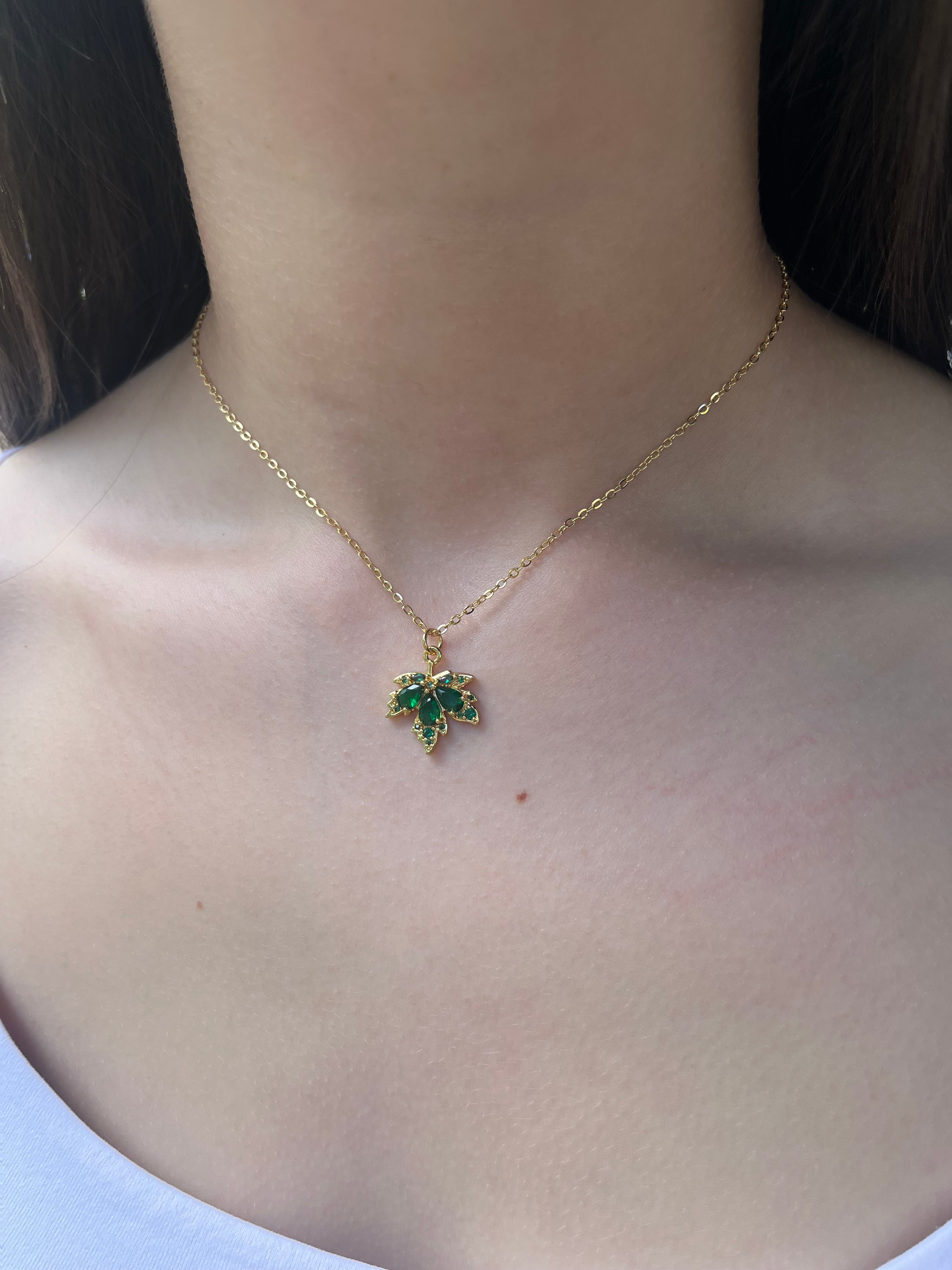 Necklace with 18K Gold maple leaf pendant