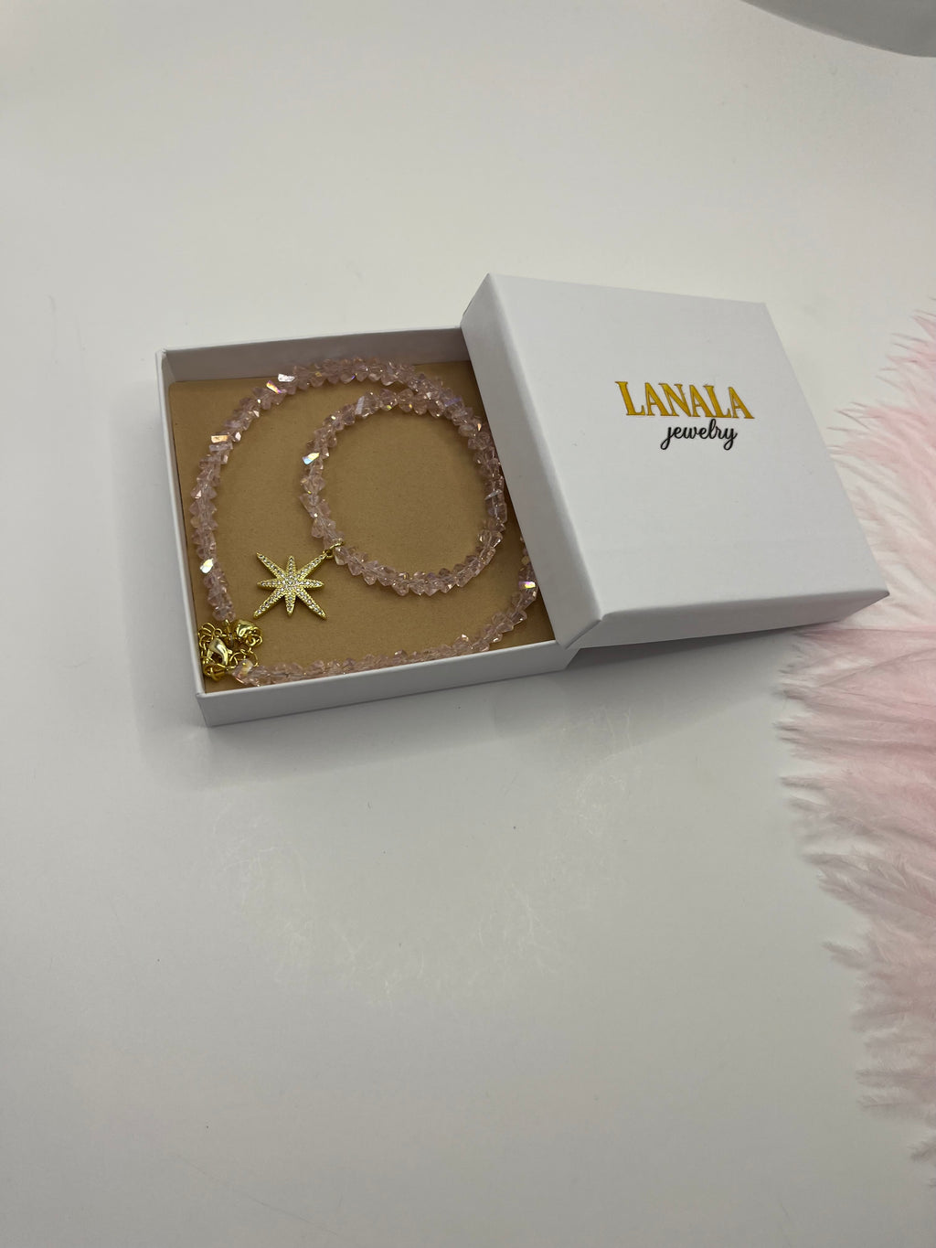 Crystal Glass Bead Choker: 18K Gold Star Pendant