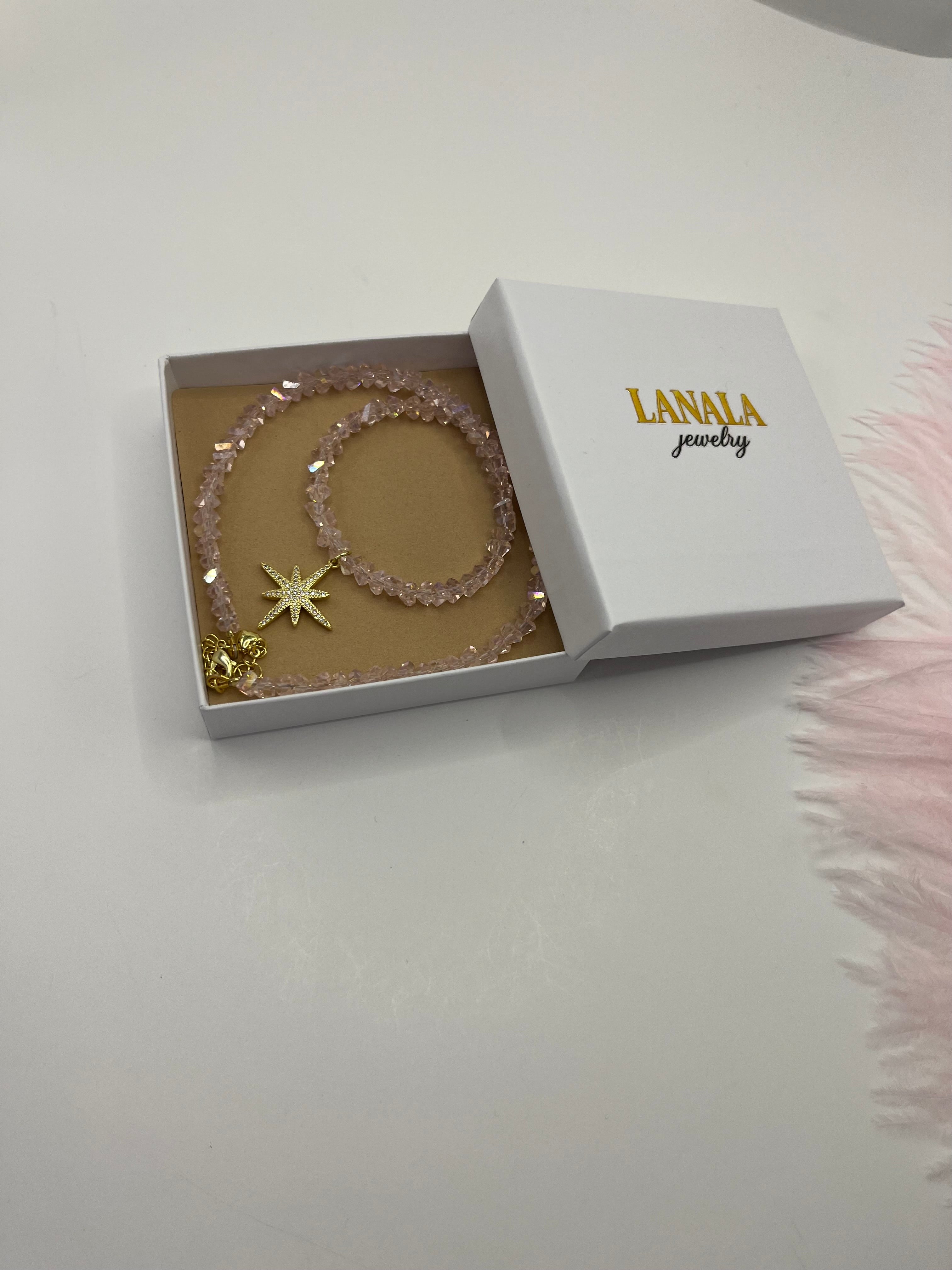 Crystal Glass Bead Choker: 18K Gold Star Pendant