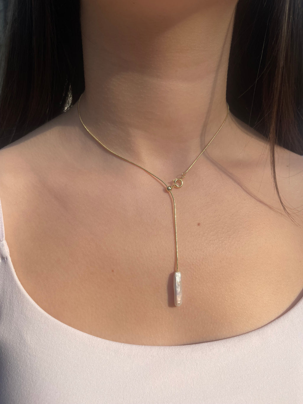 Baroque Pearl Y-Necklace, 18k gold plated