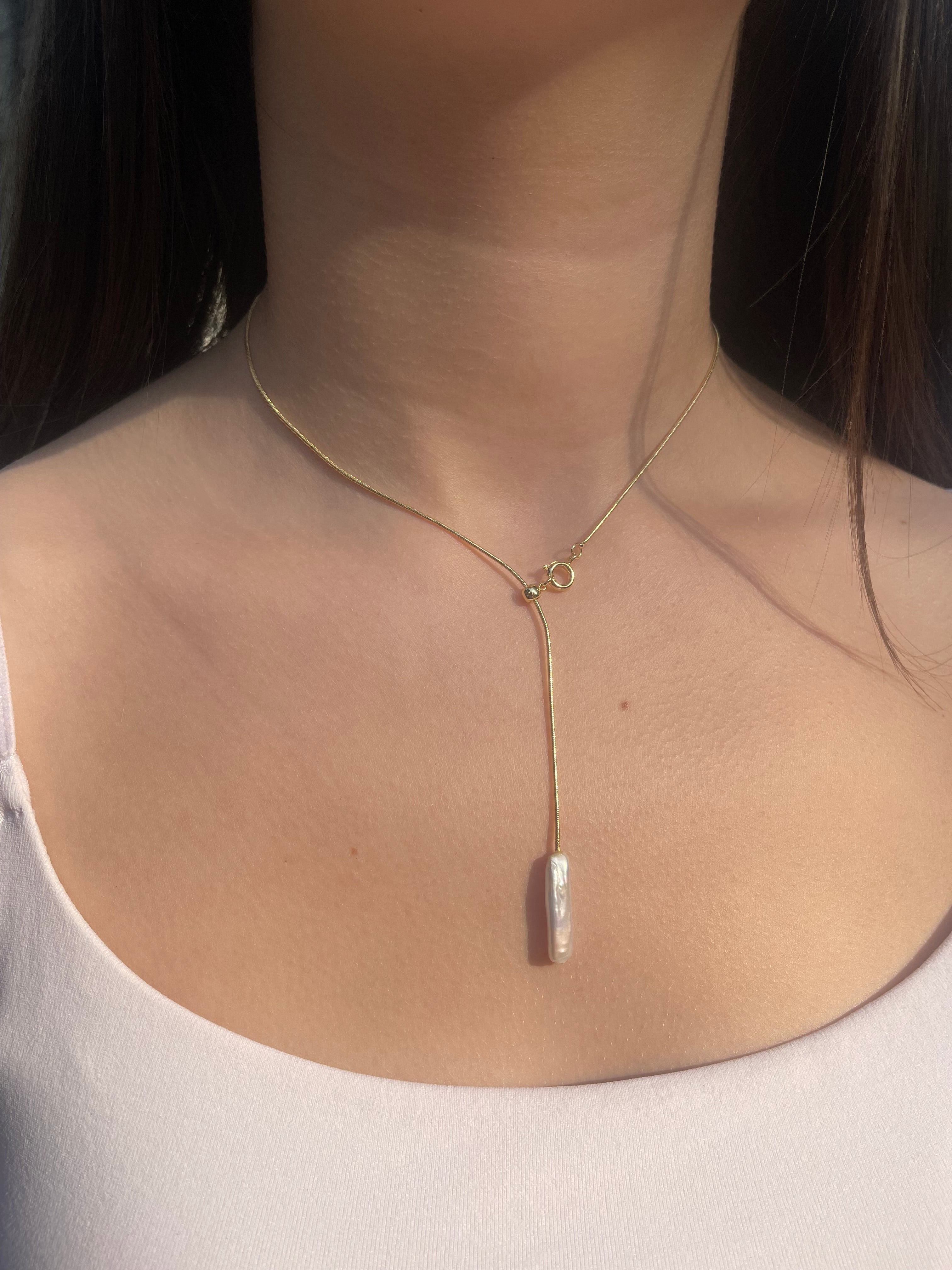 Baroque Pearl Y-Necklace, 18k gold plated