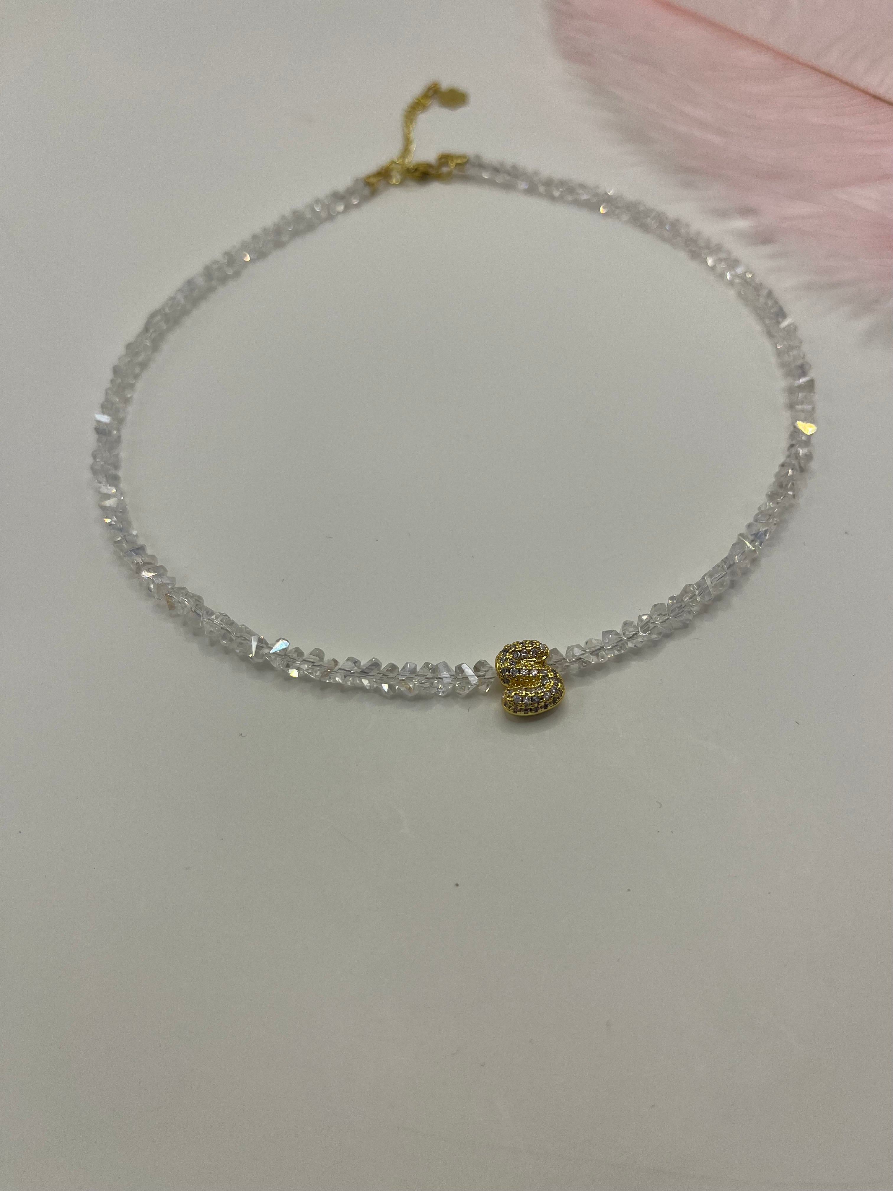 Initial Charm Clear Crystal Necklace – 18K Gold Plated, Cubic Zirconia