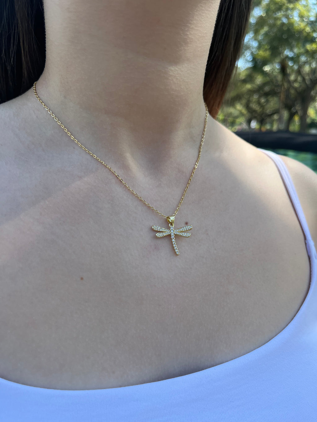 Dragonfly Necklace, pendant  Real 18K Gold Plated