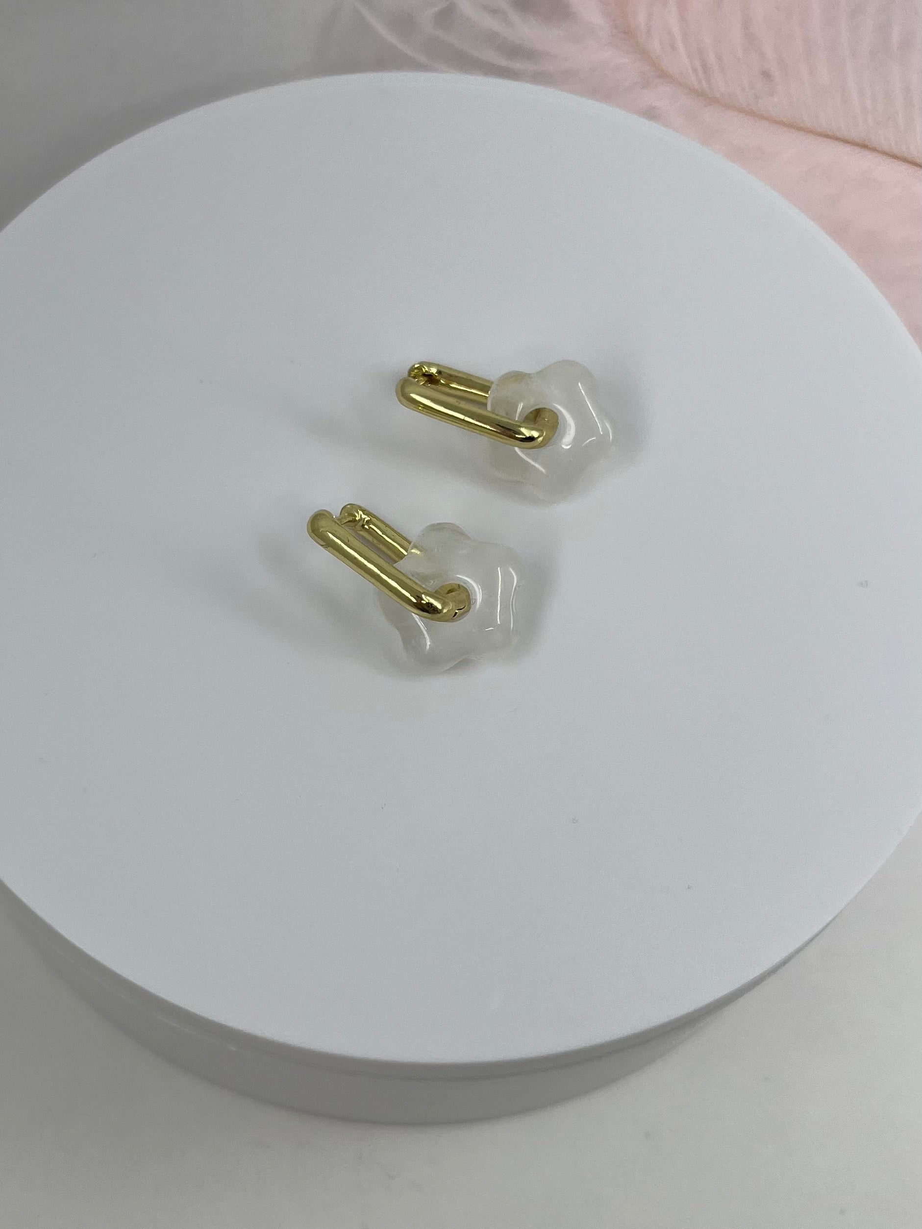 Clear Quartz flower Earrings,18K Gold Plated