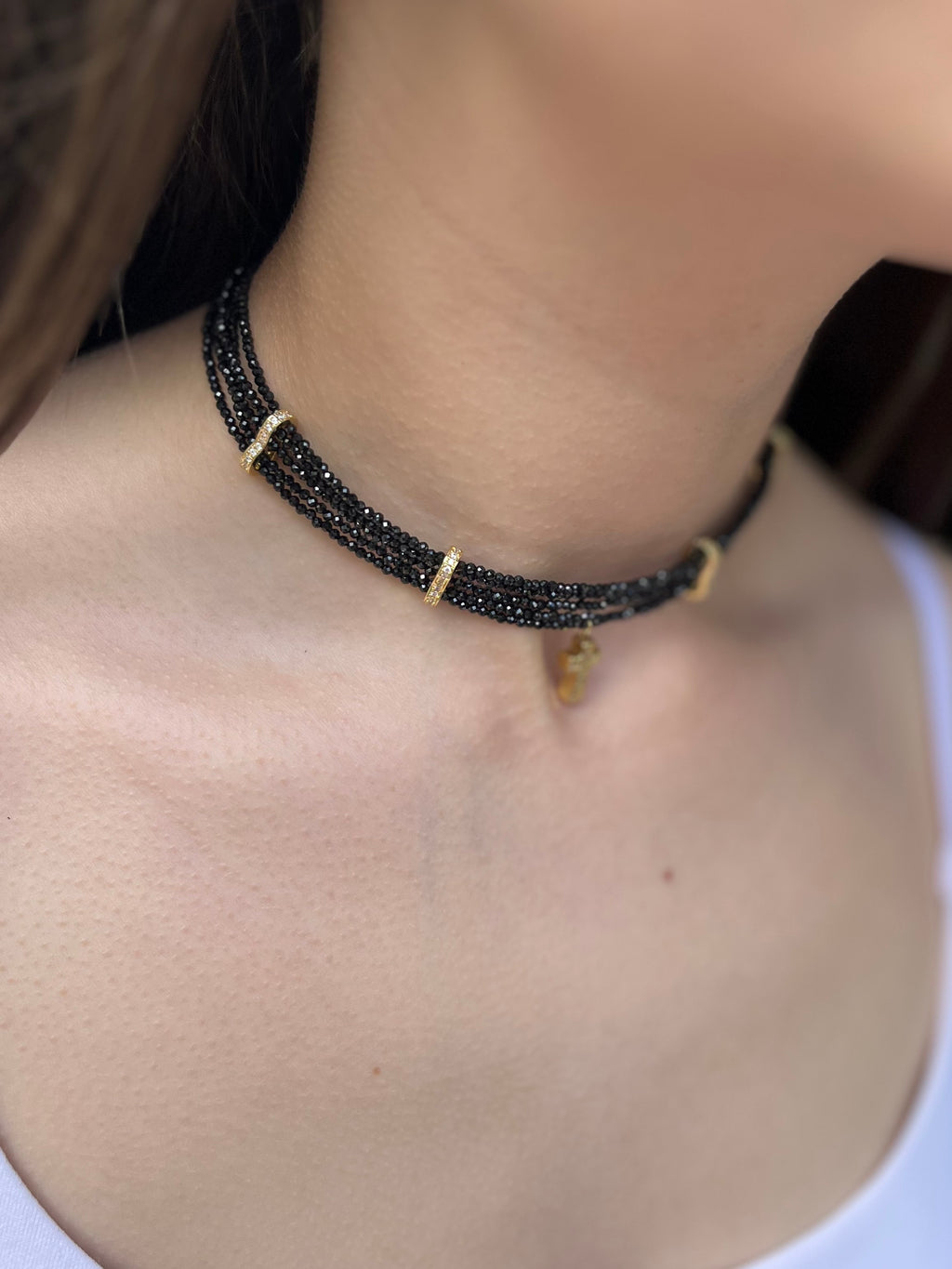 Layered Spinel choker, zirconia 18K Gold Plated spacer and clasp