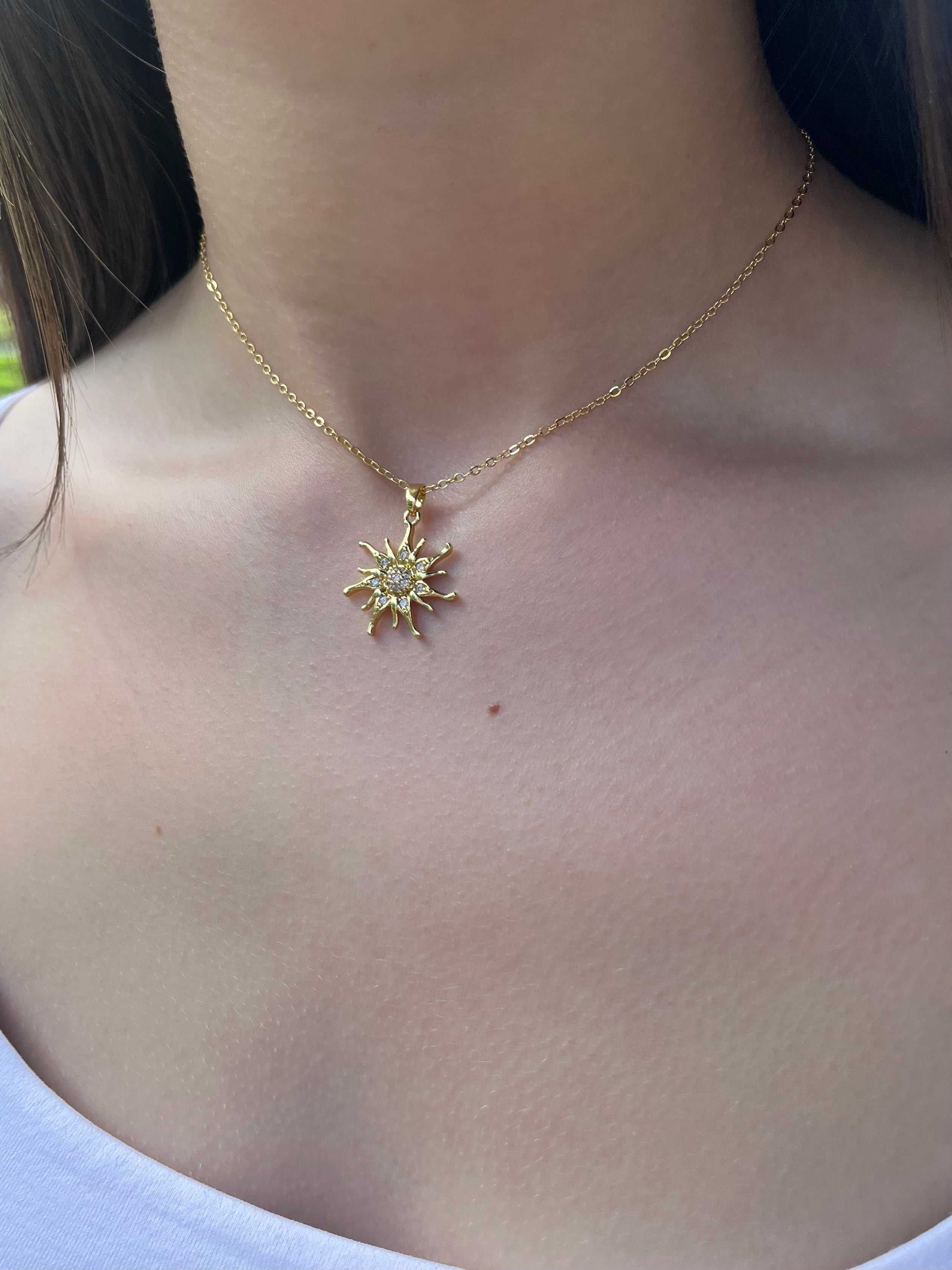 Sun Choker Necklace, Real 18K Gold Plated