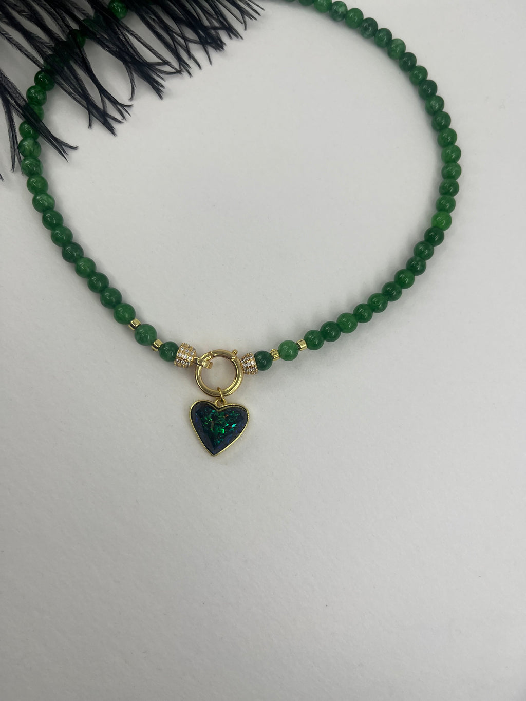 Natural Green Jade Necklace with Heart Pendant