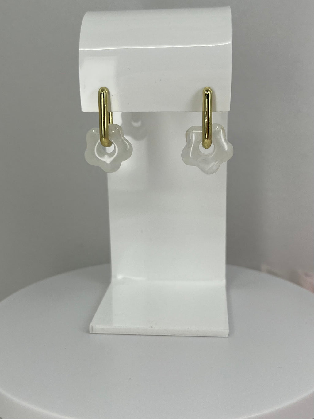 Clear Quartz flower Earrings,18K Gold Plated