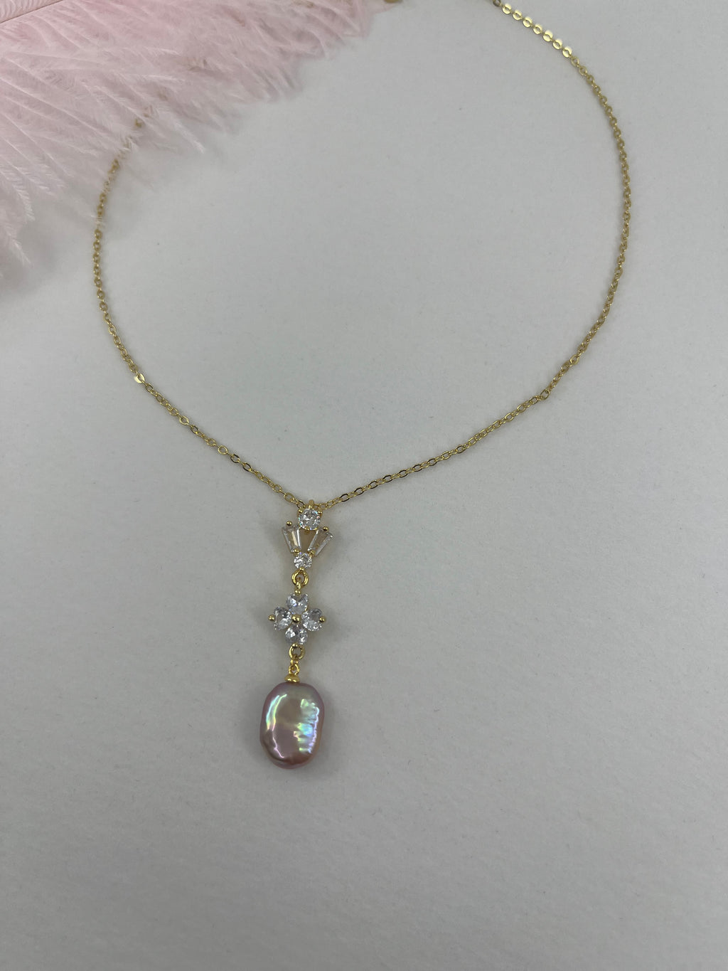 Baroque Pearl and zirconia Y-Necklace, 18k gold plated