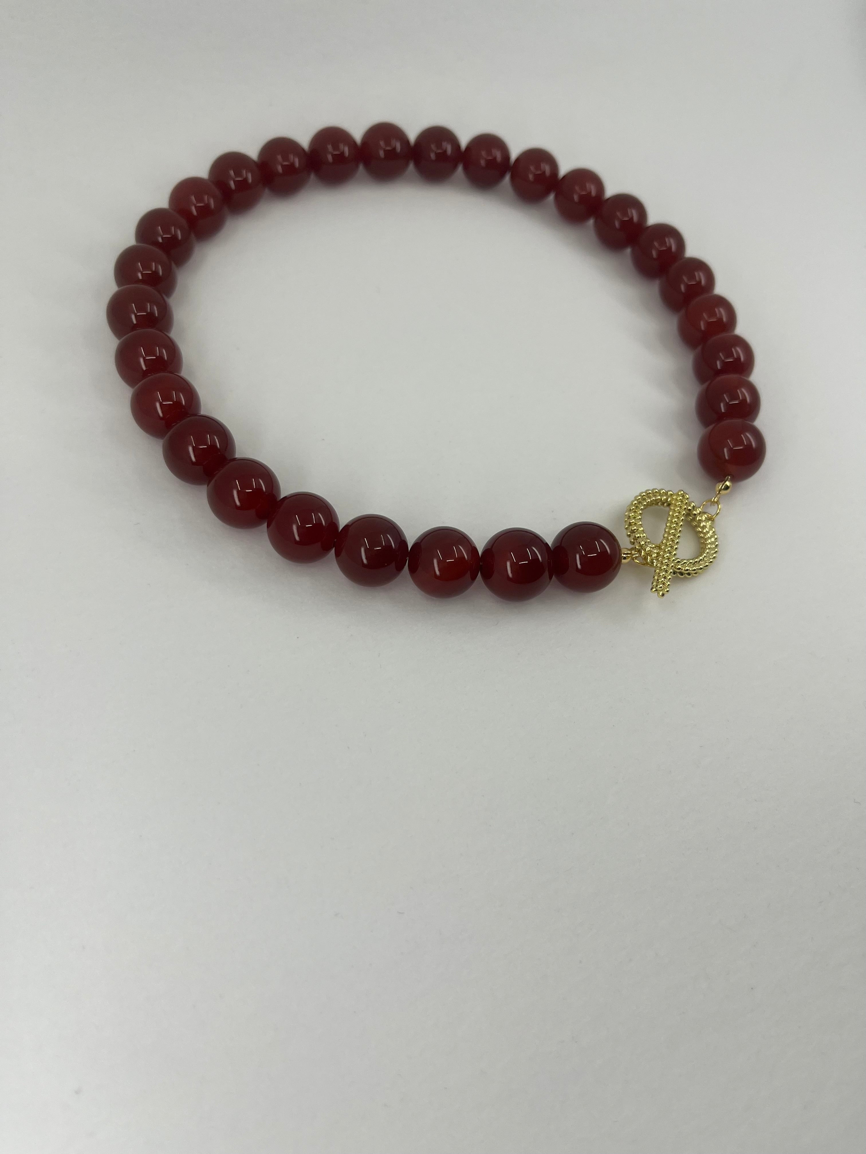 Natural Carnelian Necklace, 18K Gold Plated Clasp