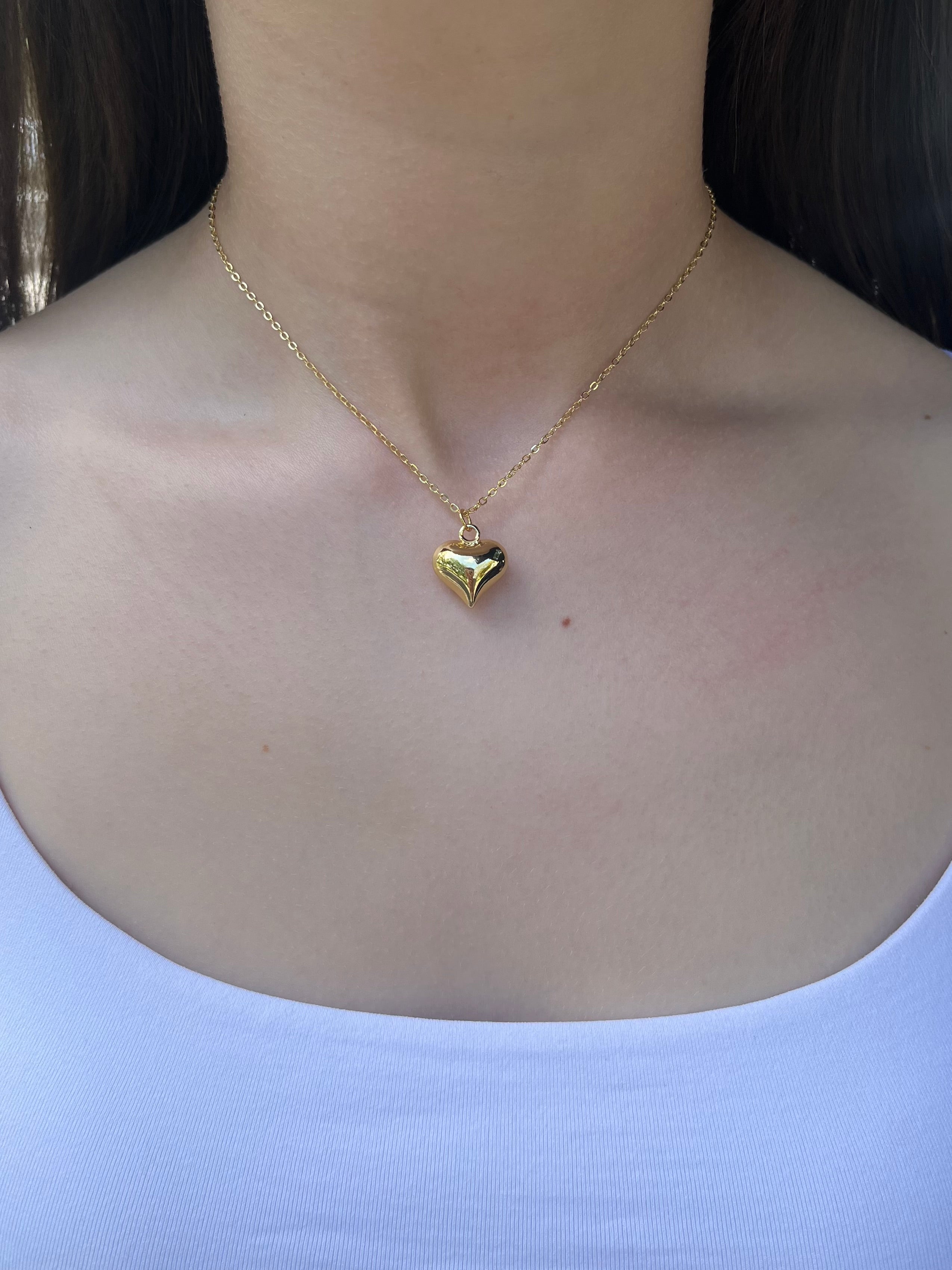 Gold Heart Necklace, Real 18K Gold Plated