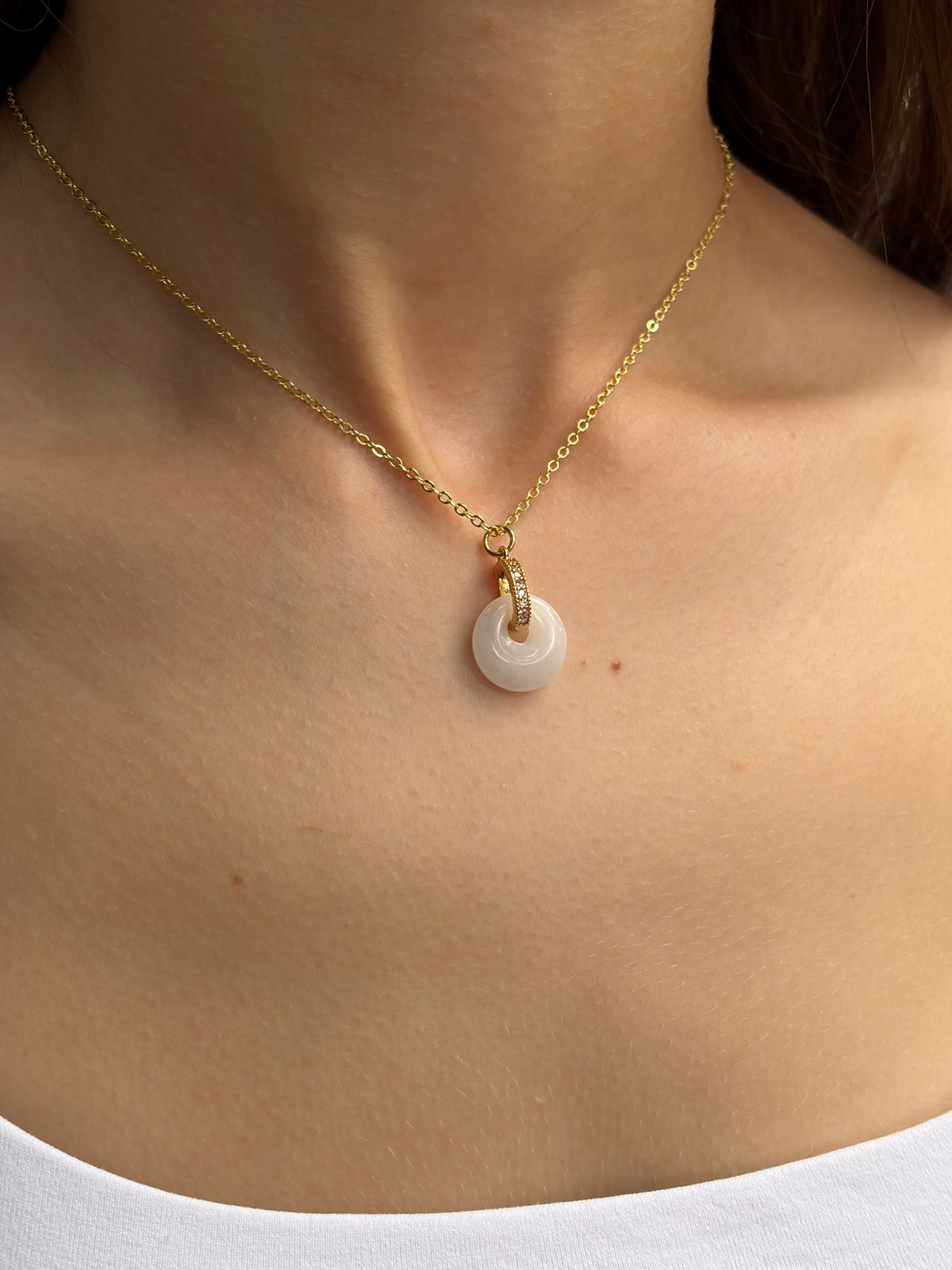 White Jade flower Earrings and Necklace, 18K Gold Plated