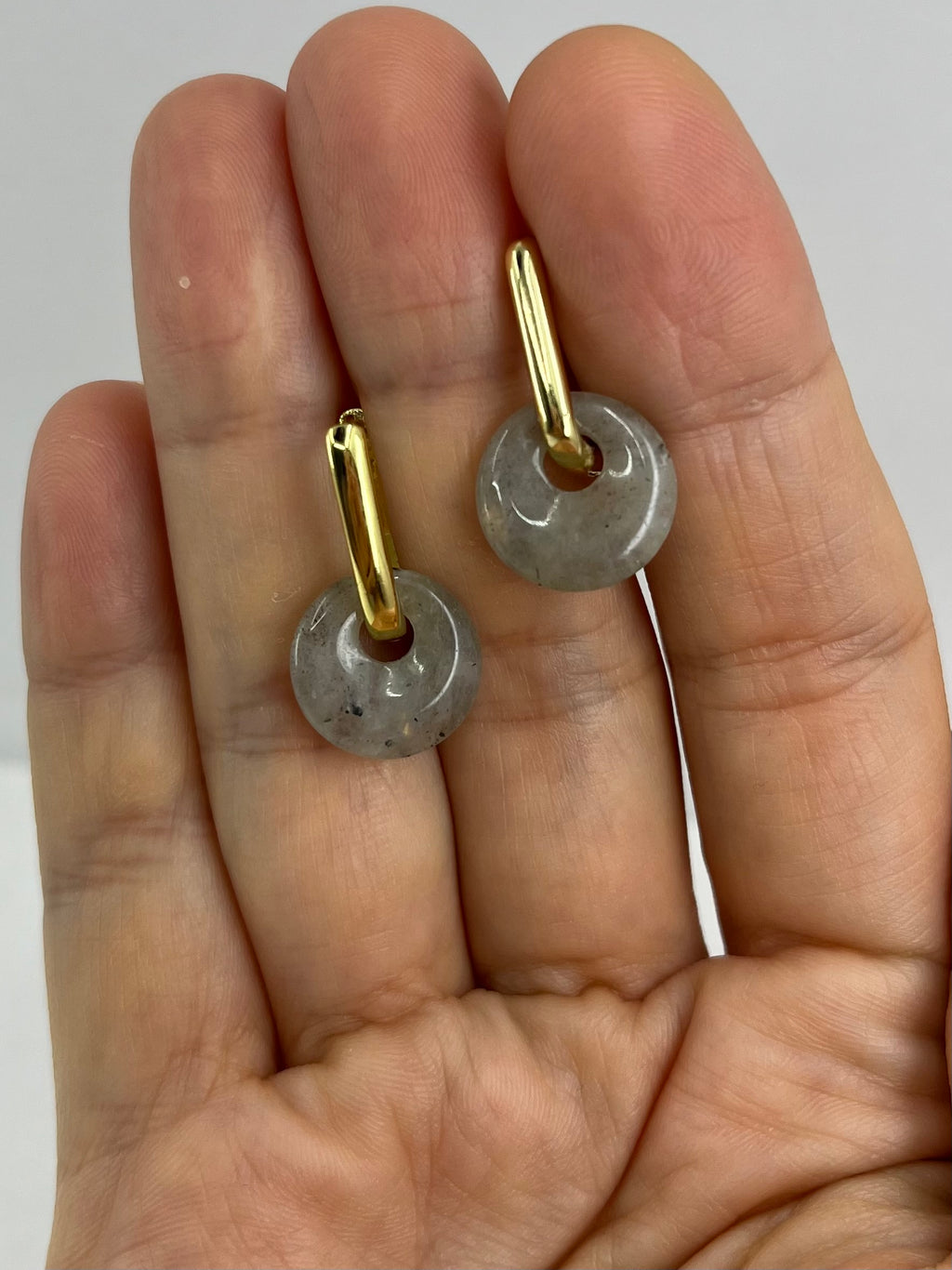 Labradorite donut Earrings,18K Gold Plated