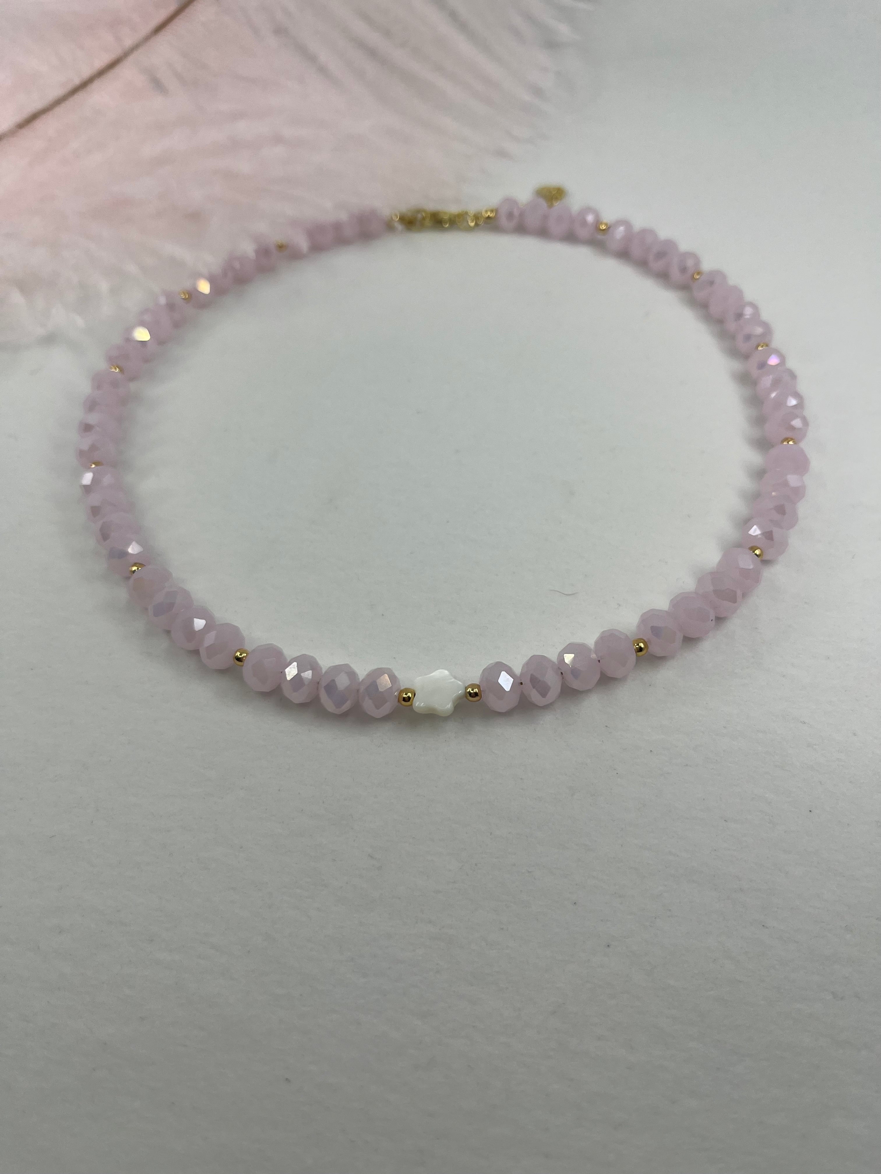 Pink Crystal Choker Necklace – 18K Gold Plated clasp