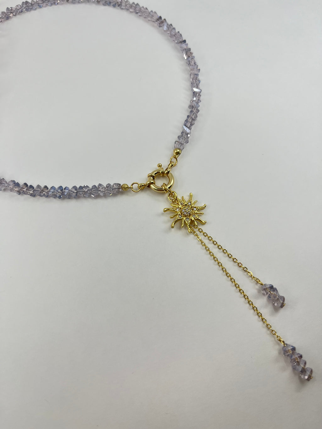 Sun pendant Crystal Y-Necklace – 18K Gold Plated