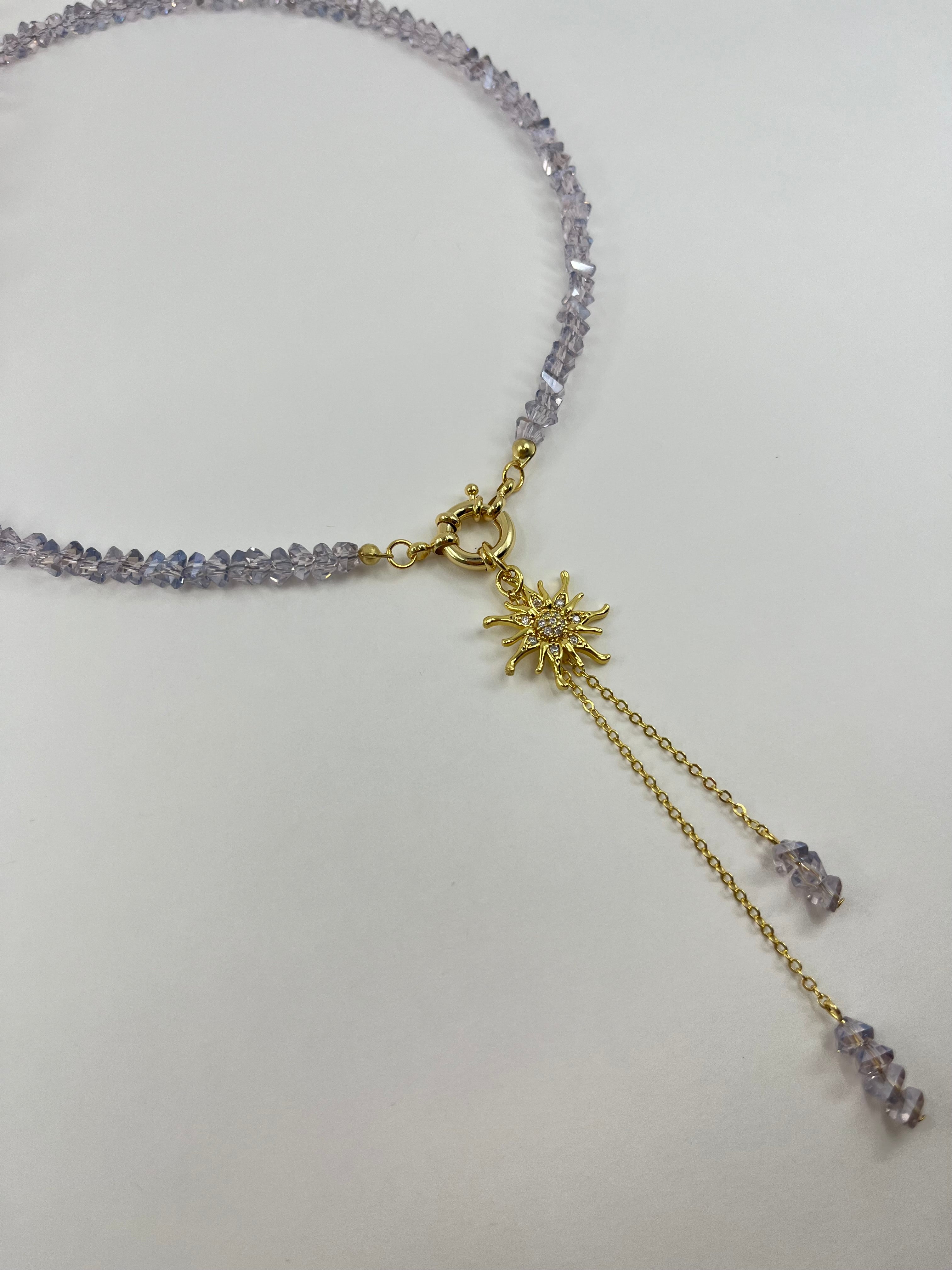 Sun pendant Crystal Y-Necklace – 18K Gold Plated