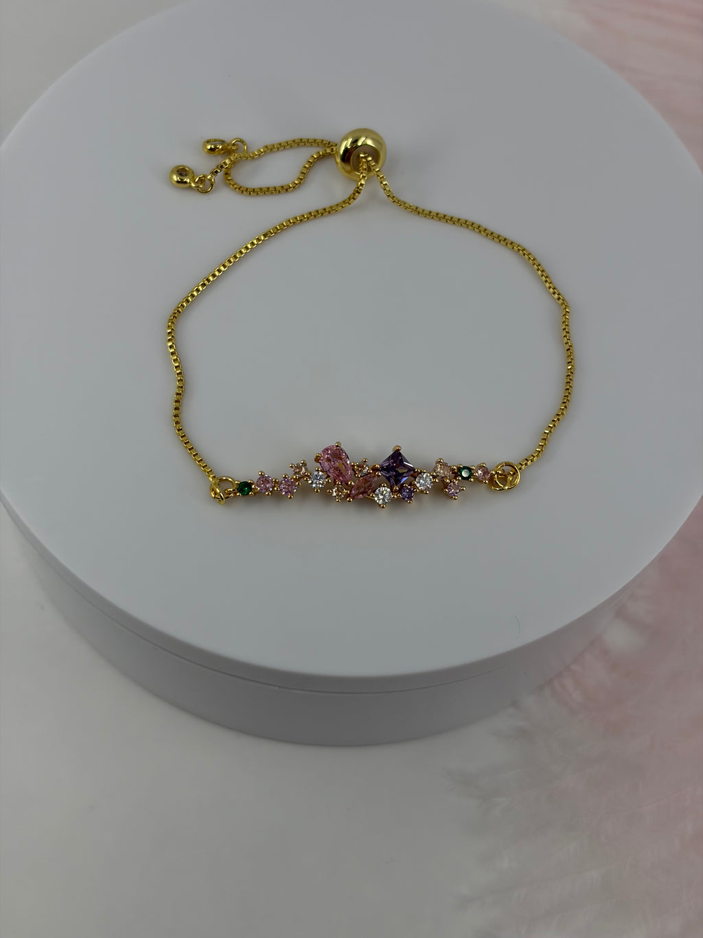 Colorful zirconia bracelet with slider chain