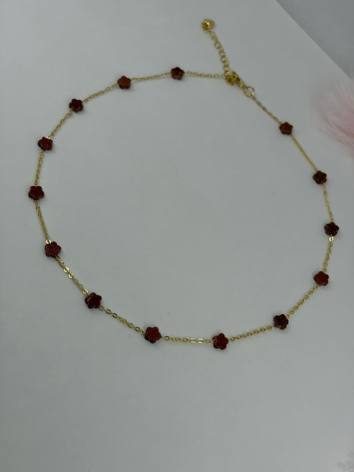 Red Sandstone Flower Necklace: 18K Gold Plated